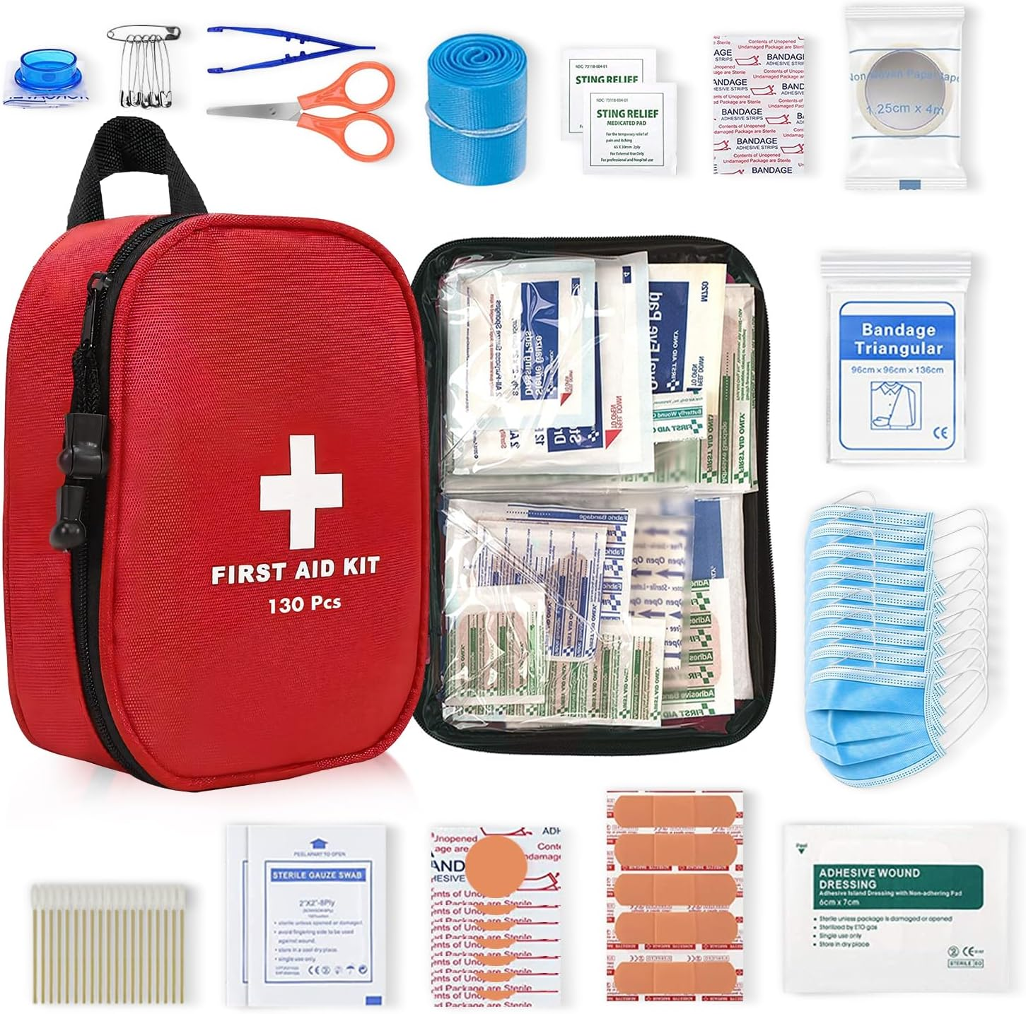 First Aid Kit, 130PCS Travel First Aid Kit，Emergency Survival Hiking Kit, Family First Aid Camping Bag,Waterproof Medical Pouch for Travel，Outdoor,Workplace, Home, Garage, Emergency Bag image number 3