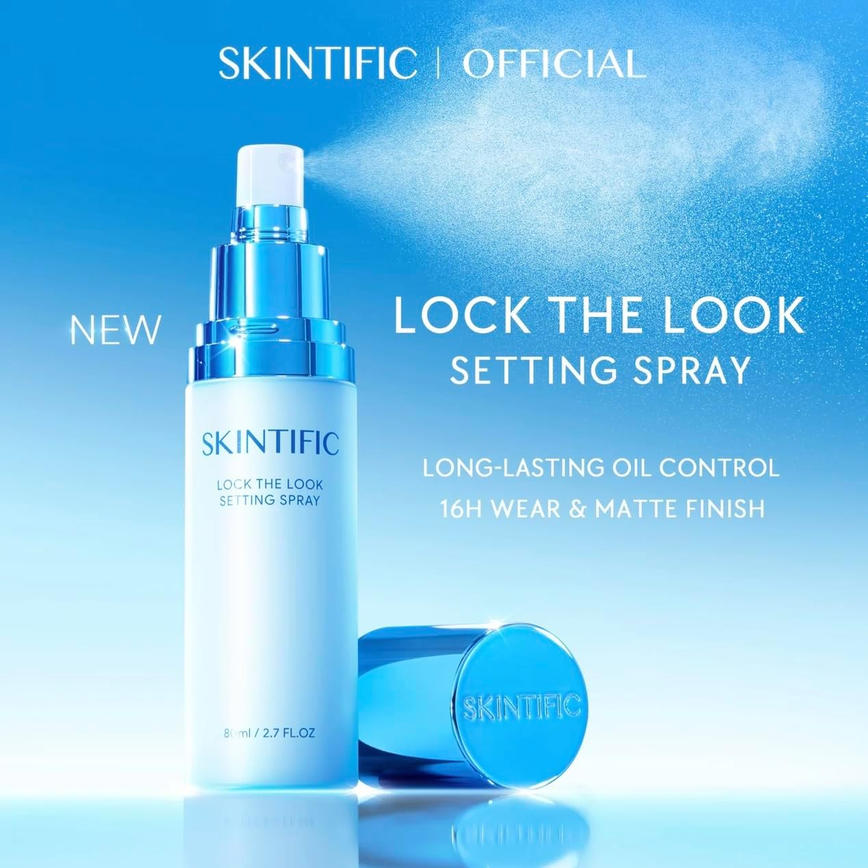 Skintific Lock the Look Setting Spray, Blue, Long-Lasting Oil Control, 16H Wear, Matte Finish, Blue Light Defense, 80Ml image number 1