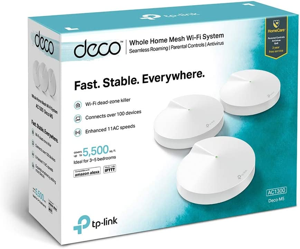 Tp-Link Deco AC1300 Home Mesh Wi-Fi System, Dual-Band, Seamless Roaming, Enhanced 11AC Speeds (Deco M5(3-Pack)) + 8-Port 10/100Mbps Desktop Unmanaged Ethernet Switch, RJ45 Port, Plug & Play (LS1008) image number 2