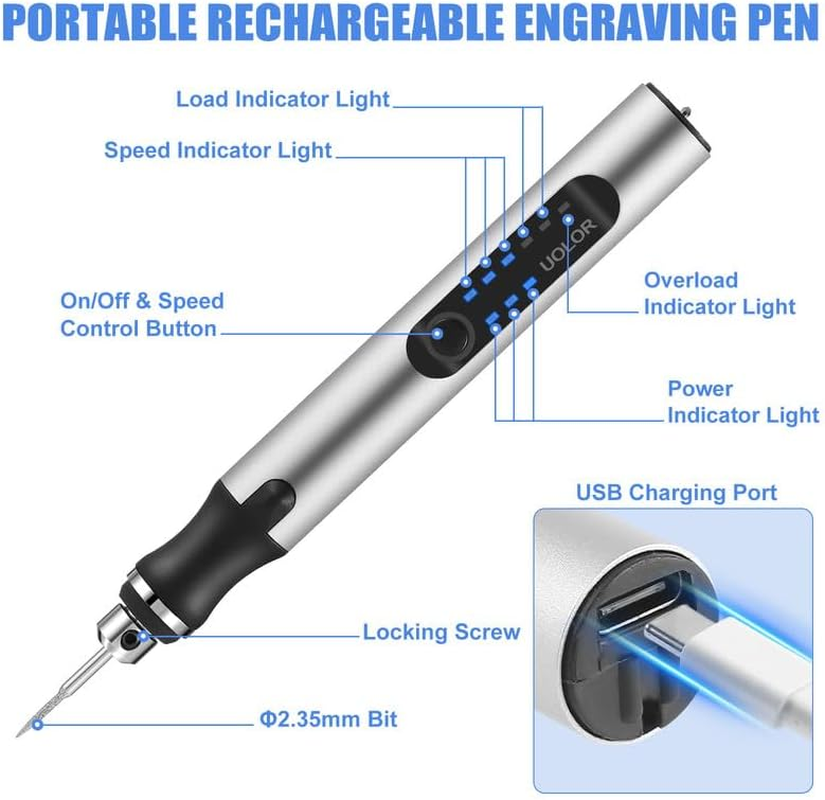 Uolor USB Rechargable Engraving Pen with 42 Bits, Mini Electric DIY Engraver Cordless Rotary Tools Portable Engraving Tool for Jewelry Wood Metal Stone Plastic Glass Etching image number 1