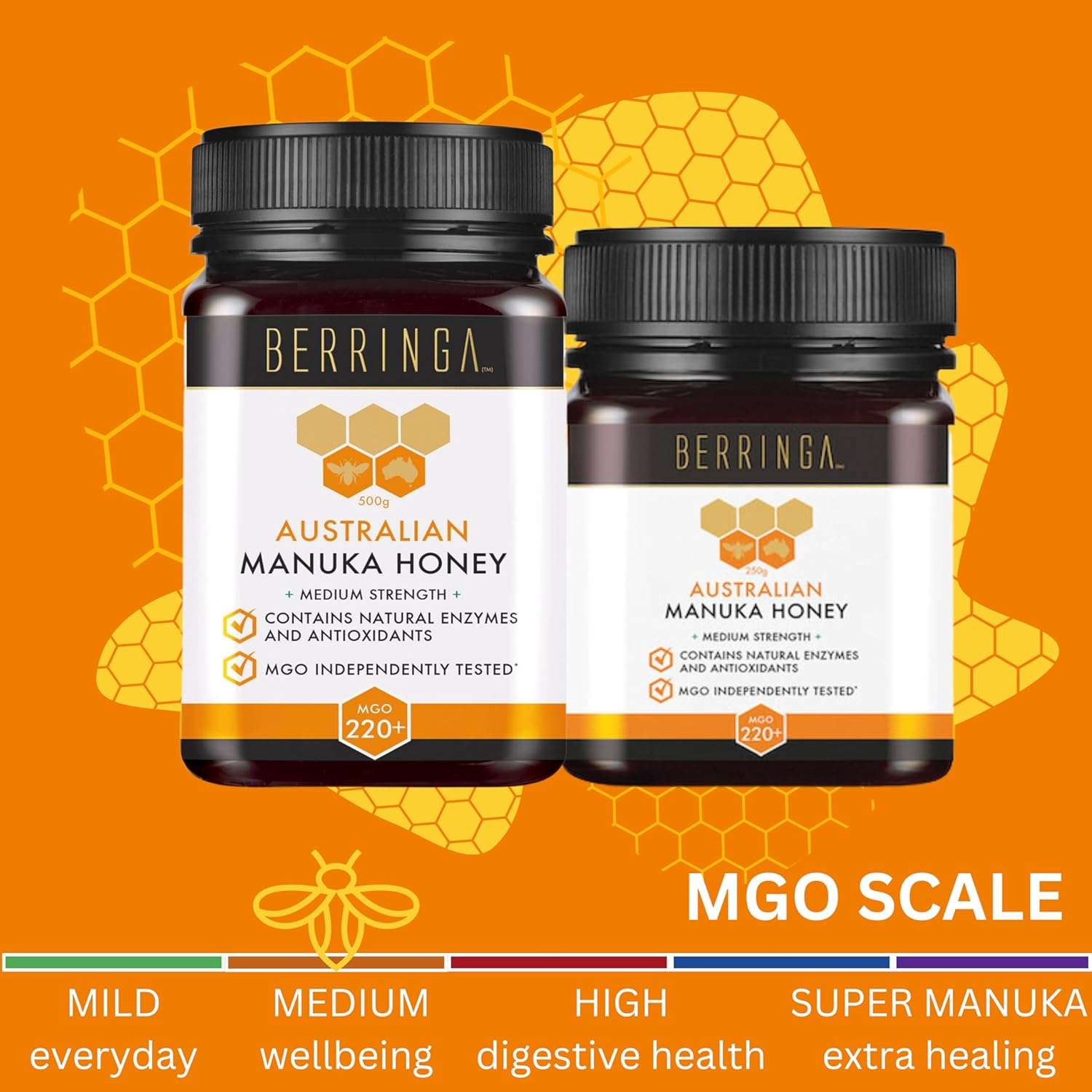BERRINGA Bioctive Australian Raw Super Manuka Honey MGO 220+ 500G - 100% Pure Independently Tested, Certified, Traceable with Natural Enzymes, Antioxidants, Genuine Natural Superfood, Non GMO image number 1