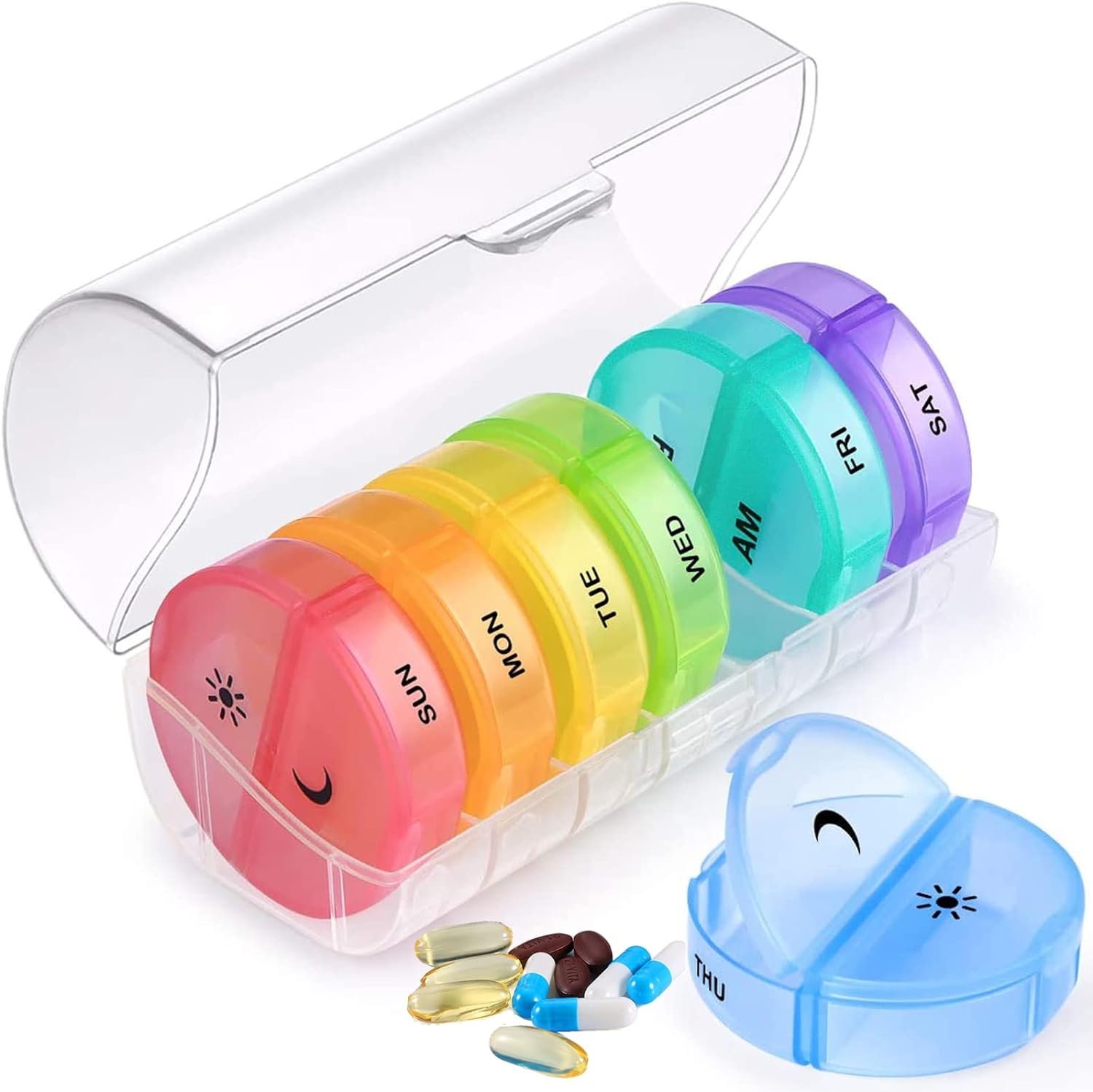 Pill Organizer 7 Day 2 Times a Day, Daily Pill Container Weekly BPA Free Pill Case for Pills, Vitamin, Fish Oils, Supplements, Medicine Holder