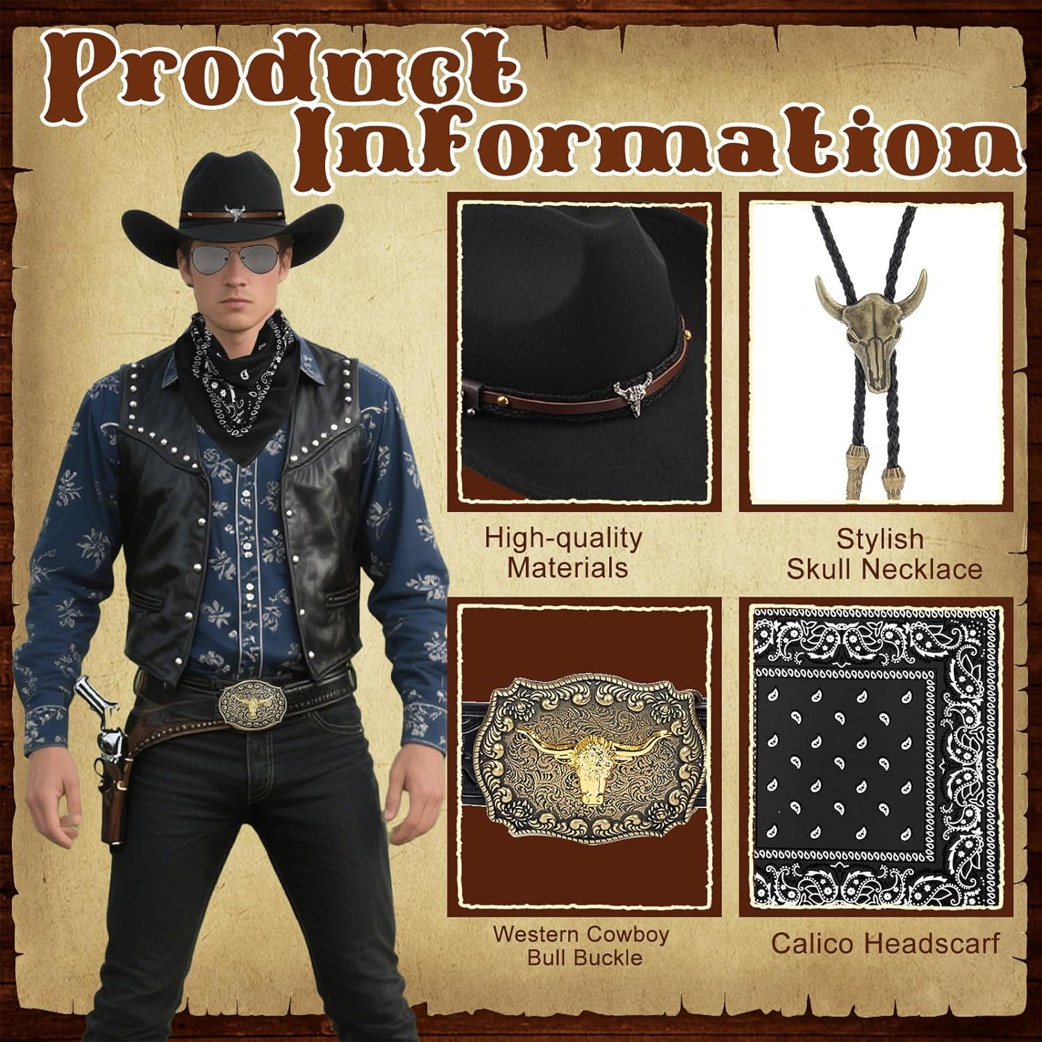 Cowboy Costume Outfit for Men Women image number 1