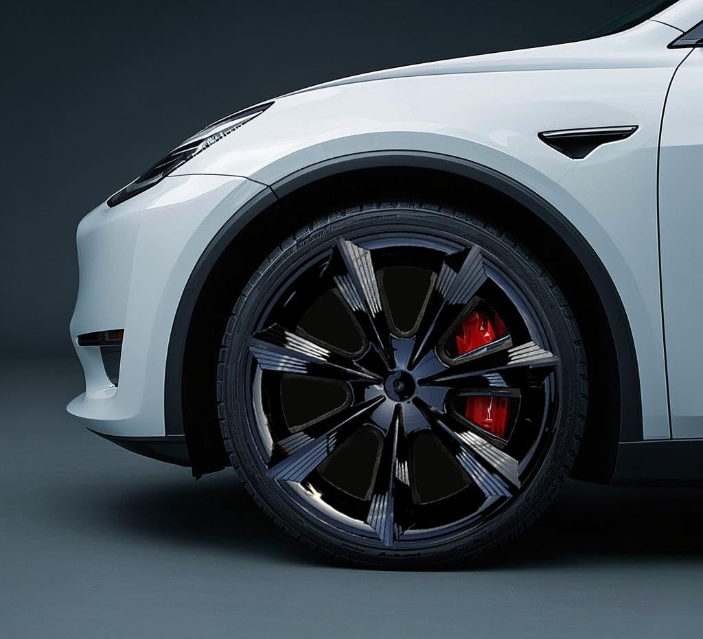 4 Pcs Wheel Covers Fit for Tesla Model Y Hubcaps 19 Inch Abs Bright Black Rim Protector Hubcaps Compatible with 2019 2020 2021 2022 2023 2024 Model Y Accessories image number 2