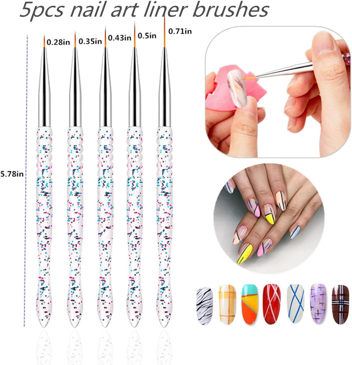 FULINJOY Nail Dotting Tools 10 Pcs Kit - 5 Pcs Double-End Nail Dotting Tools and 5 Pcs Nail Art Liner Painting Brushes image number 1