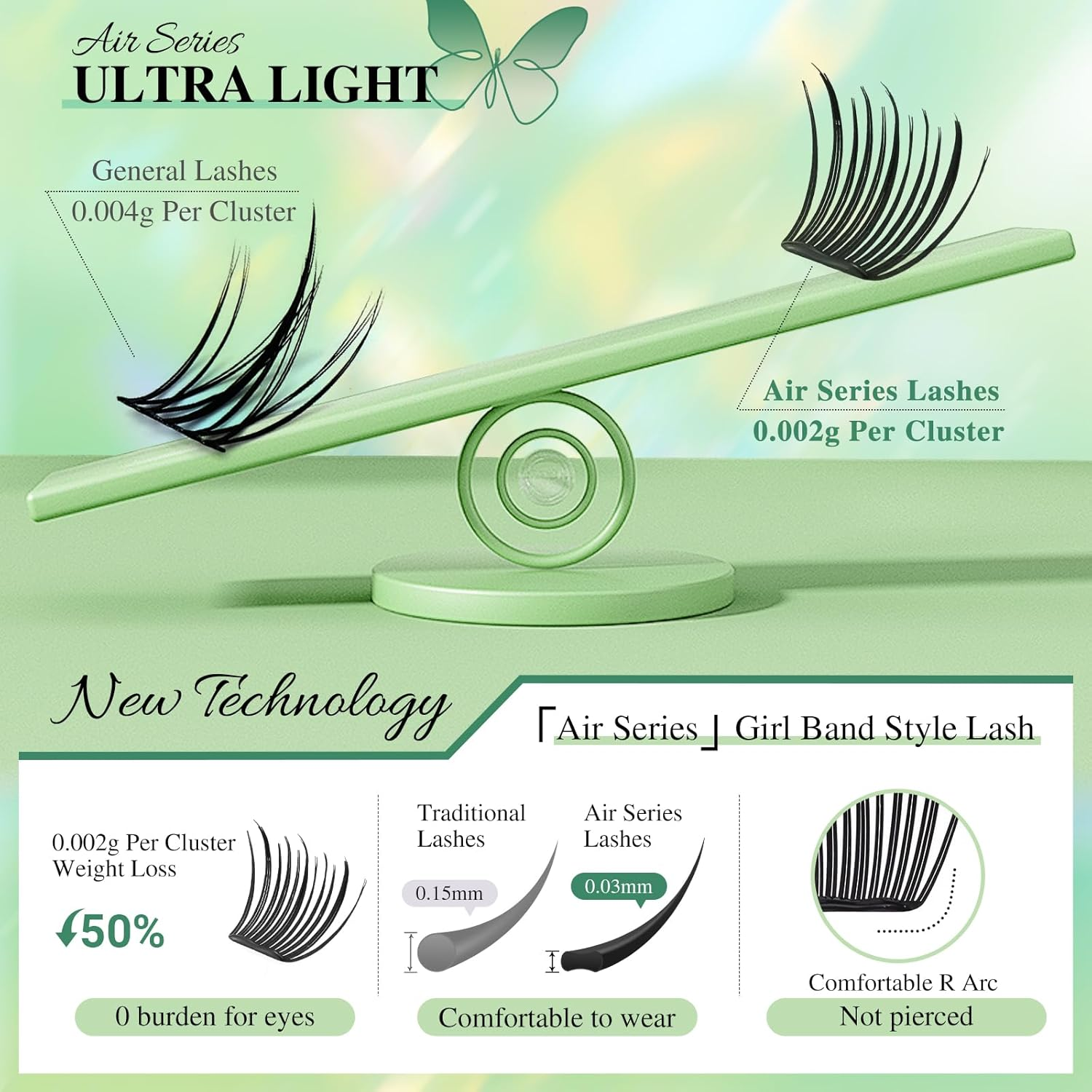 NAGARAKU Pre Glued Cluster Lashes Air Series Eyelashes Girl Band Style 60 Pcs No Glue Needed Pre-Bond Eyelashes Self Adhesive DIY Lashes（0.07Mm C Curl Mix Length)