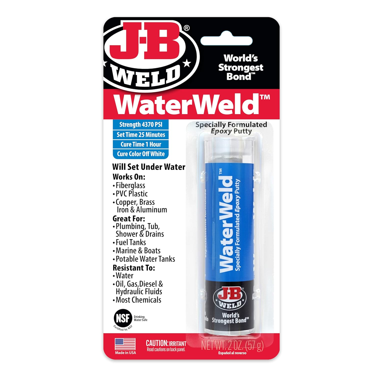 J-B Weld 8277 Waterweld Epoxy Putty Stick - 2 Oz. image number 1