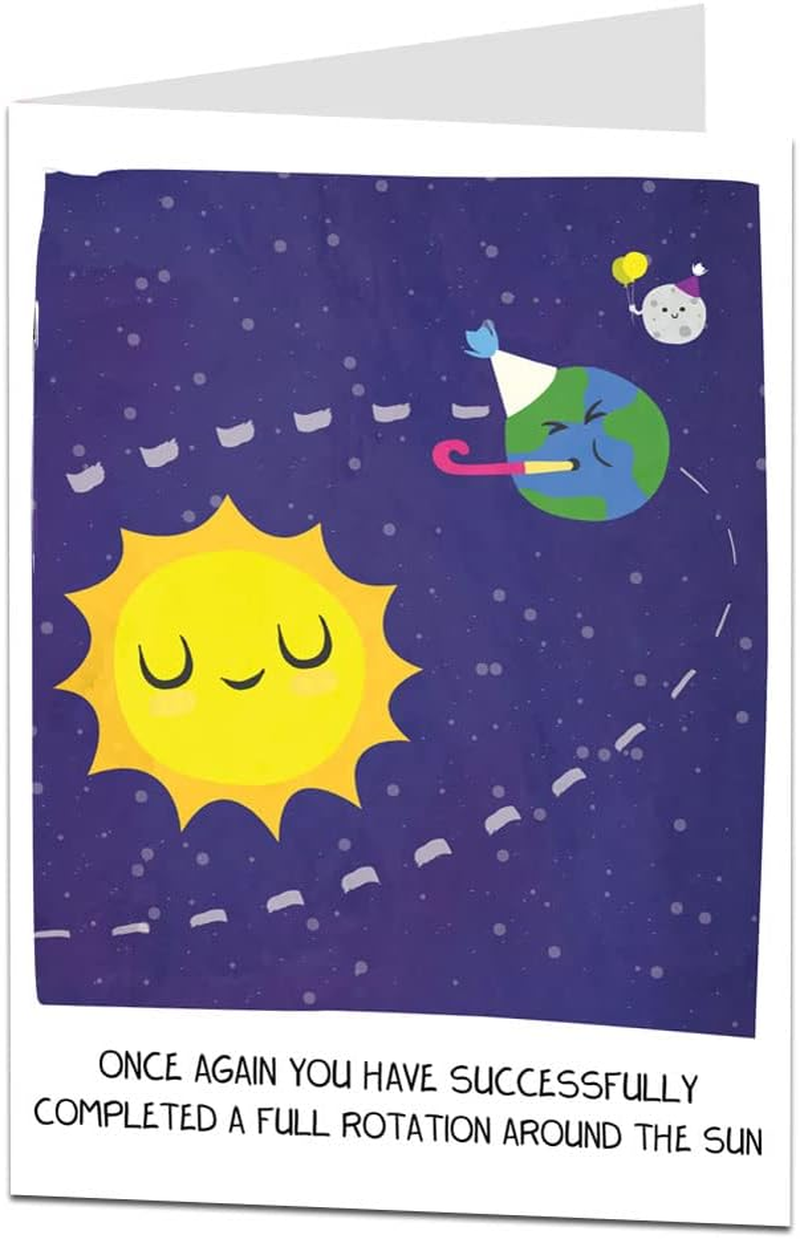 Limalima Funny Space Birthday Card for Men & Women. Successfully Completed a Full Rotation around the Sun. Cute Design