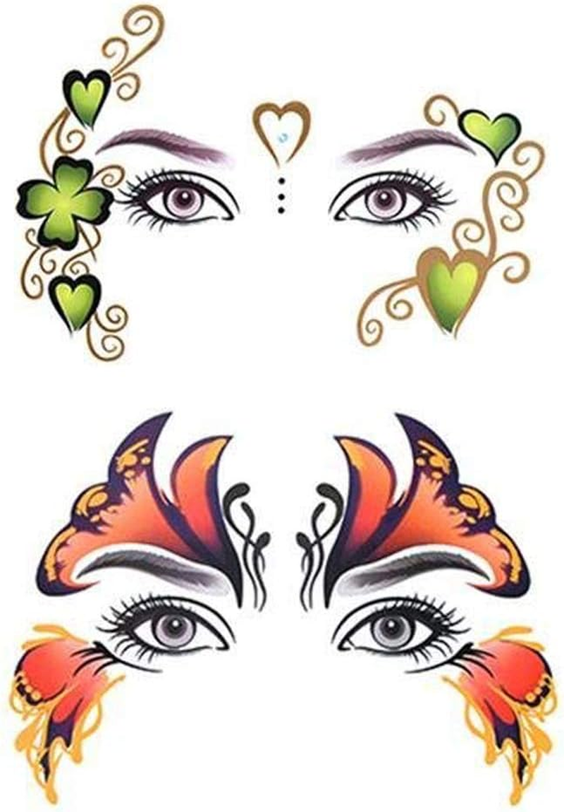 8 Pack Face Temporary Tattoo Waterproof Makeup Tattoo Stickers on Face Eye Forehead Body for Halloween Christmas Stage Masquerade Party image number 3