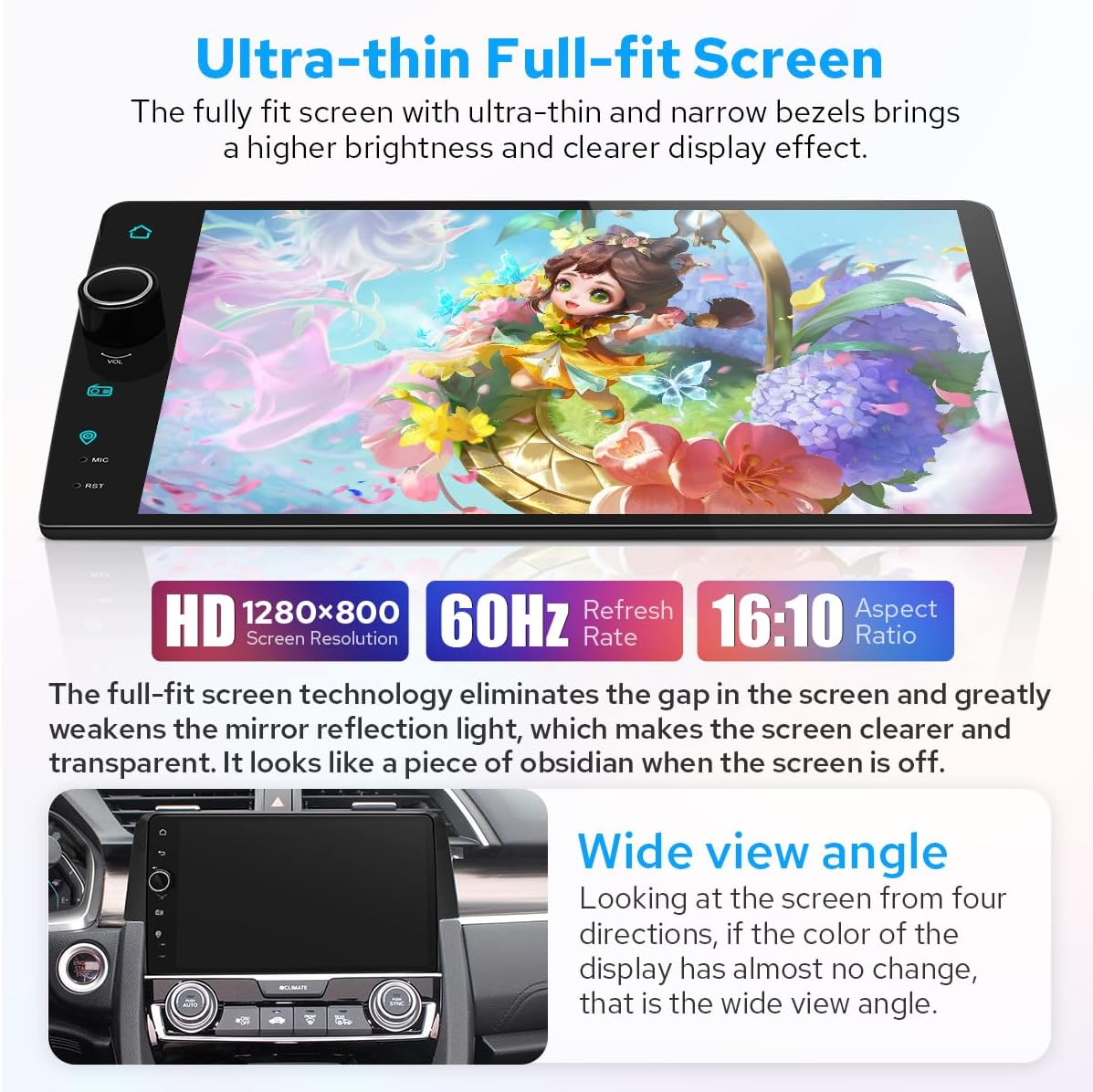 JOYING Newest 9 Inch Car Stereo Android 12 Car Auto Radio for Honda Civic 2016-2021 Support Right Lane Cam, Carplay, Android Auto, Subwoofer Output, SWC image number 3