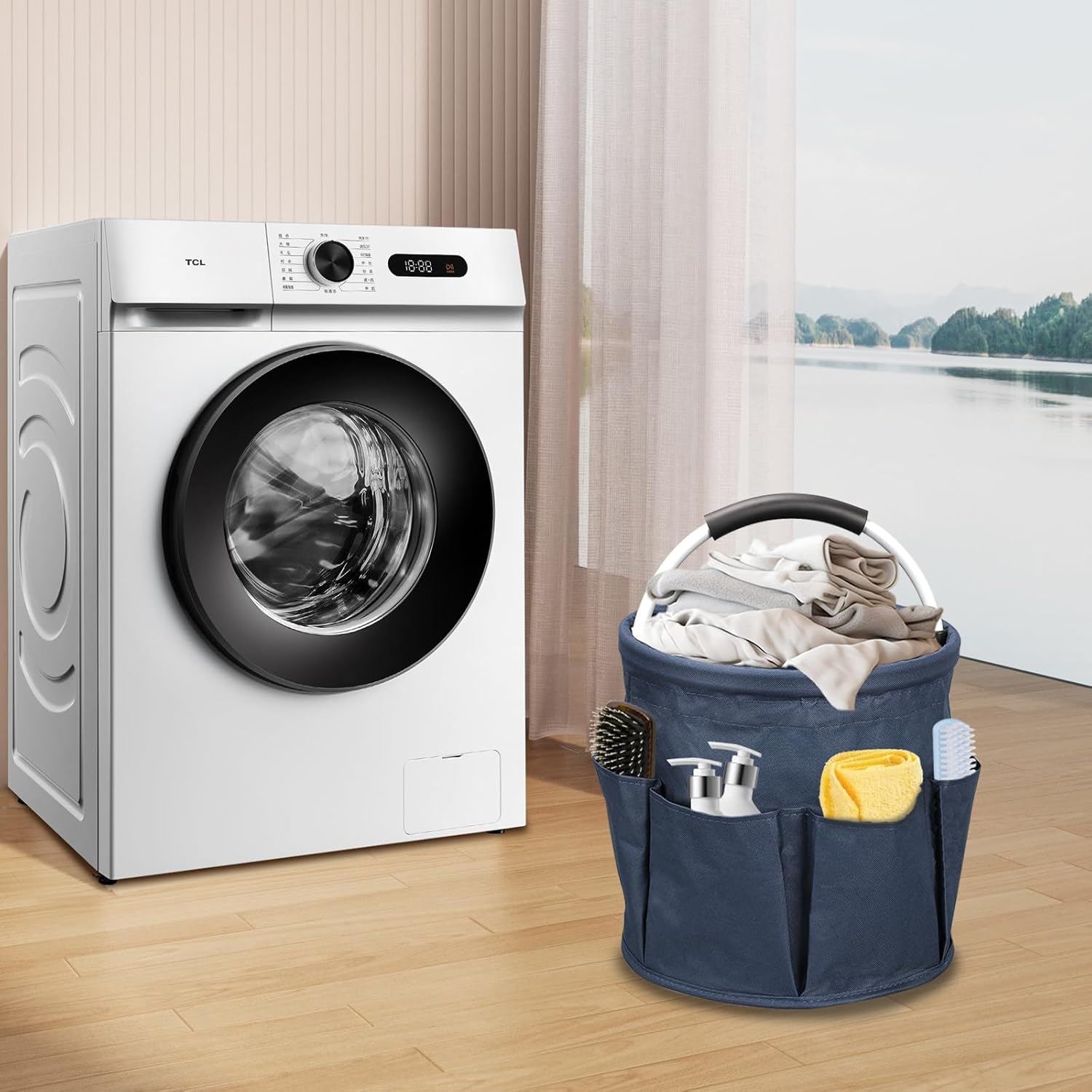 Cleaning Caddy Bag with Handle, 17L Cleaning Products Organiser Adjustable Gardening Tool Storage Bag, Caddy Organiser Large Multi Pocket Bucket Tool Bag for Home, Car (Navy Blue) - Black image number 4