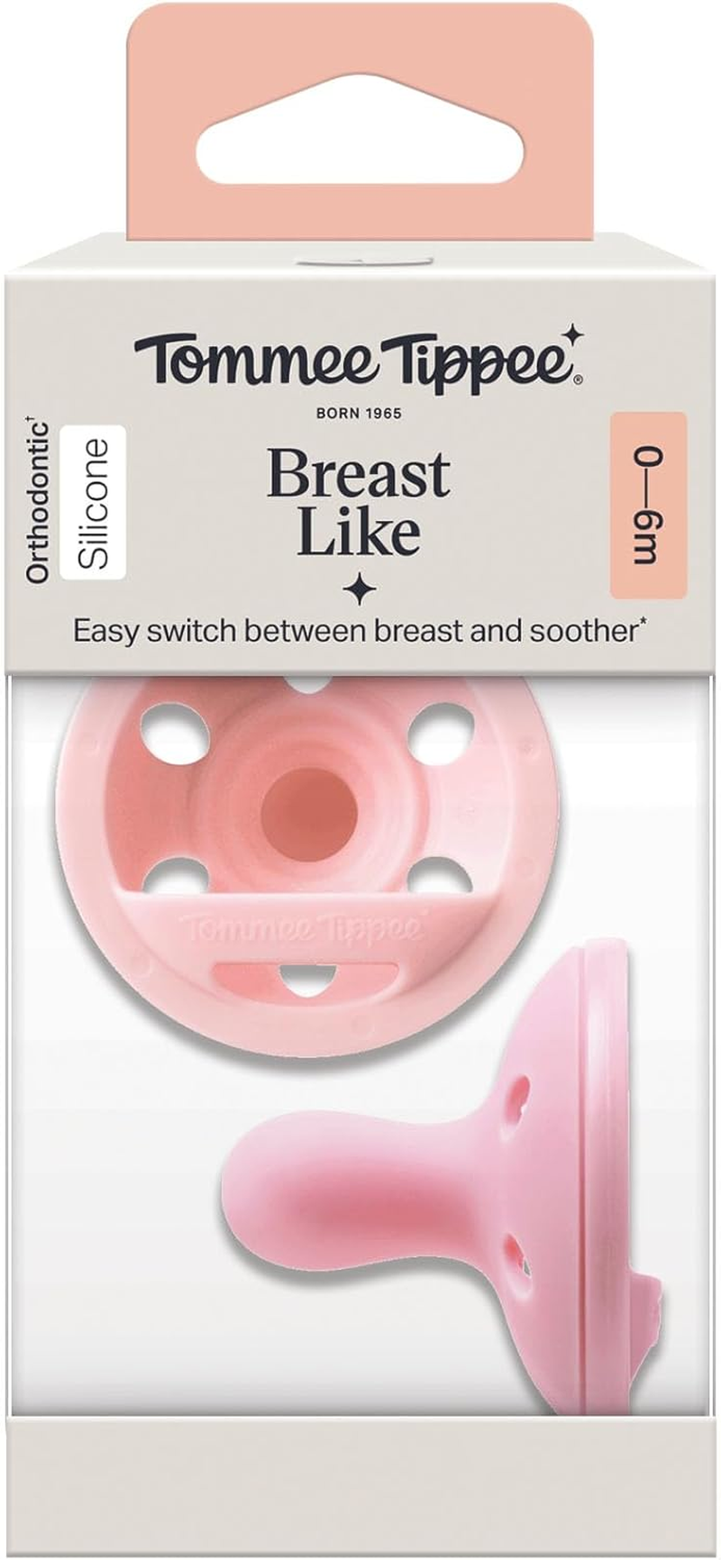 Tommee Tippee Breast-Like Soother, Lightweight, One-Piece Silicone Design, Symmetrical Teat, 0-6M, 2 Pack image number 6