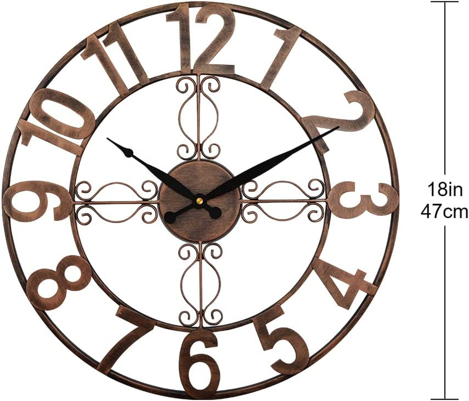 Eyotto 18-Inch Oversized Indoor Outdoor Garden Waterproof Wall Clock, Large Arabic Numerals Analogue Open Face Decorative Metal Wall Clock, Silent Battery Operated Clock for Living Room, Patio, Fence image number 1