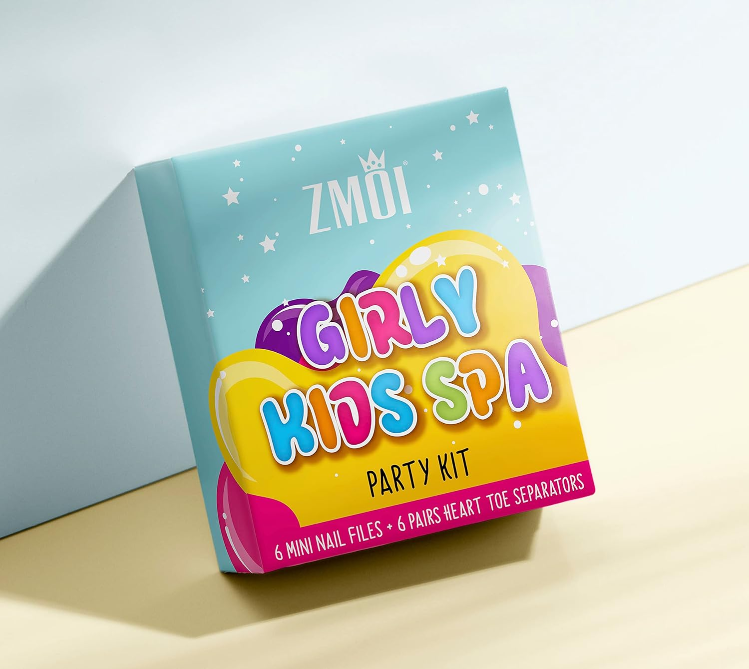 ZMOI 6 Pieces Colorful Girly Mini Emery Nail Files + 6 Pairs Heart Design Toe Separators Manicure/Pedicure Kit Kid Spa Party (Pack of 1) image number 1