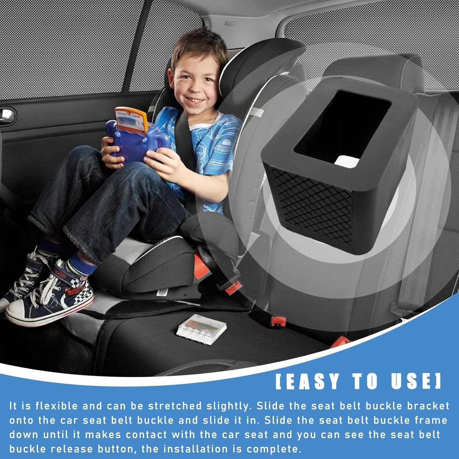 2 PCS Car Seat Belt Buckle Holder, Silicone Auto Seat Belt Buckle Booster, Easy Access Seatbelt Buckle Cover for Kids, Universal Vehicle Safety Accessories for Most Cars (Black)