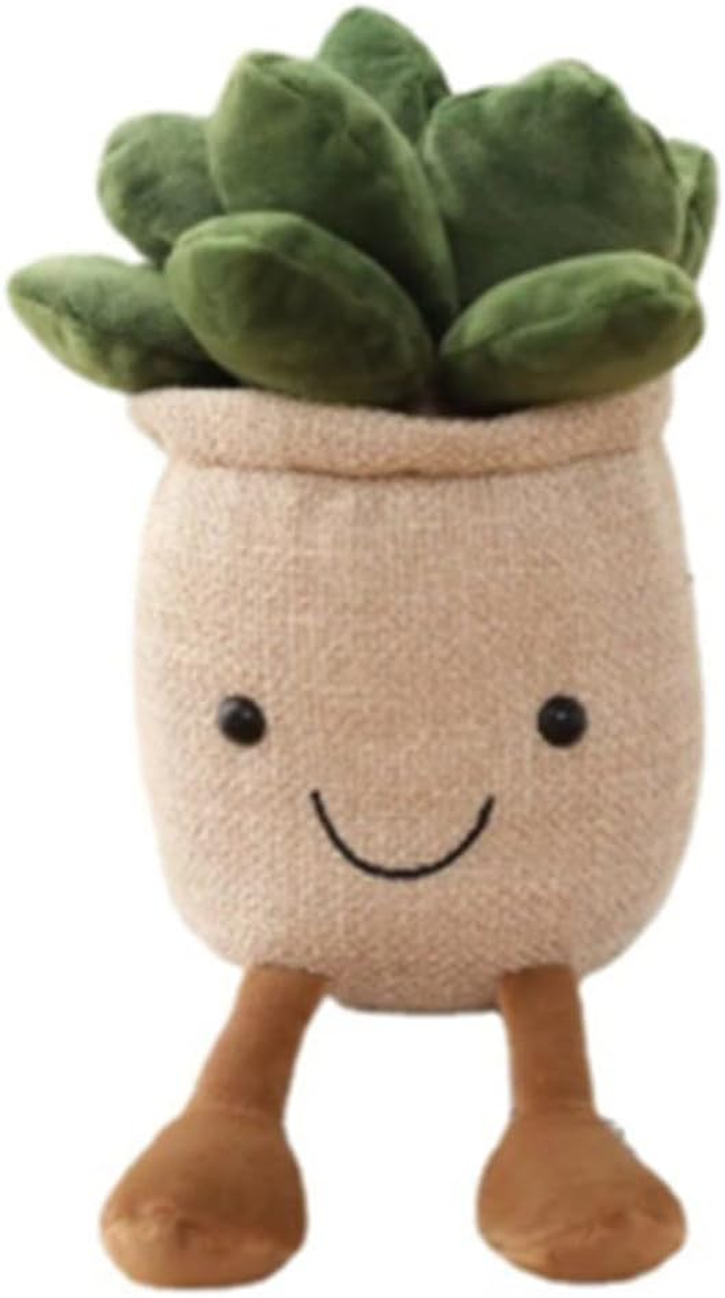 OUKEYI 9.8 Inch Succulents Plush Toy, Flower Pot Stuffed Plushie Pillow Decoration, Cute Soft Plants Throw Pillow for Christmas Birthday Gifts (Khaki)