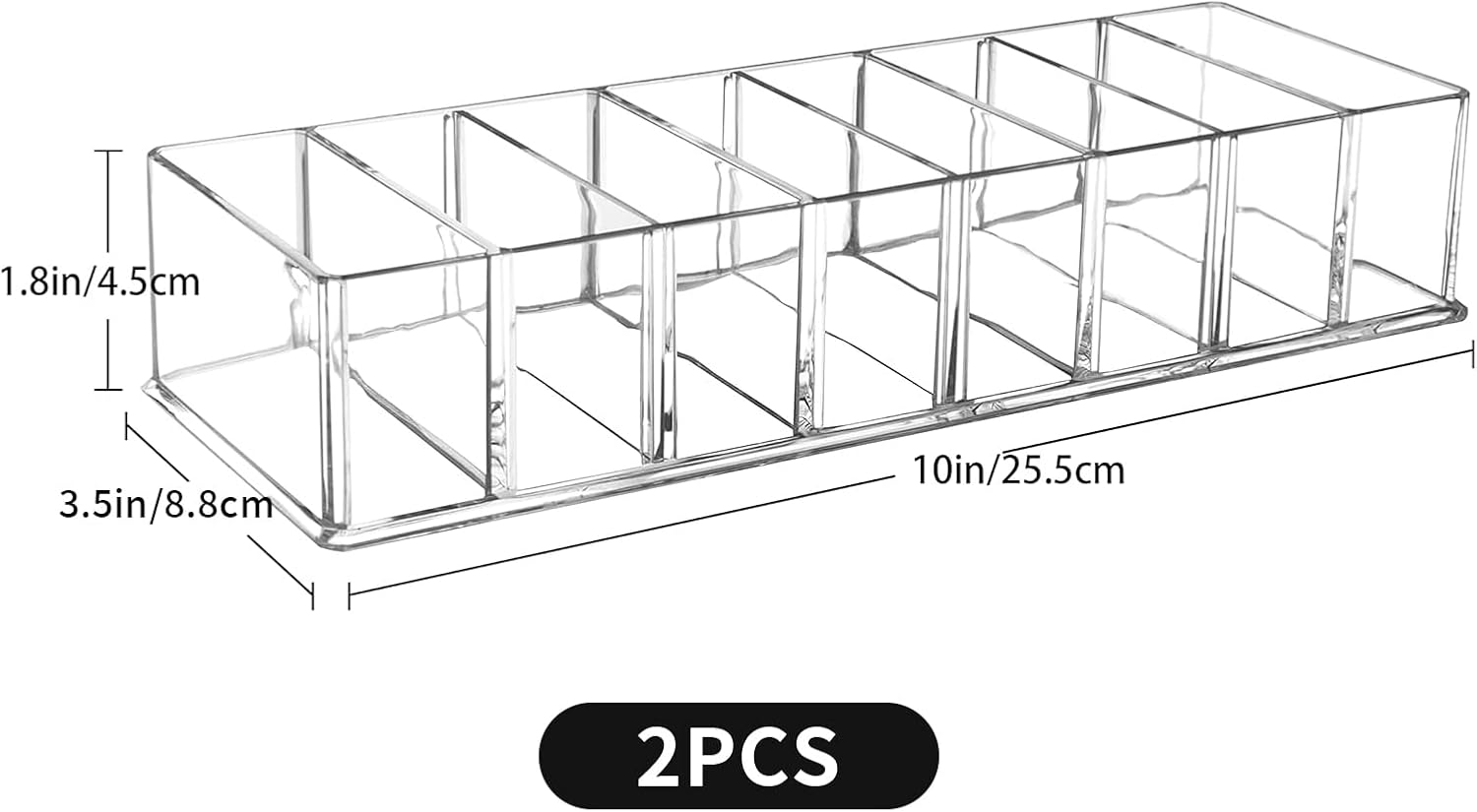 Tavvke 2 Pack 8-Compartment Clear Makeup Organizer, Cosmetic and Jewelry Storage Box for Lipstick, Eyeshadow, Blush, Highlighters, Perfume, Skincare, Dresser and Bathroom Display Case image number 2