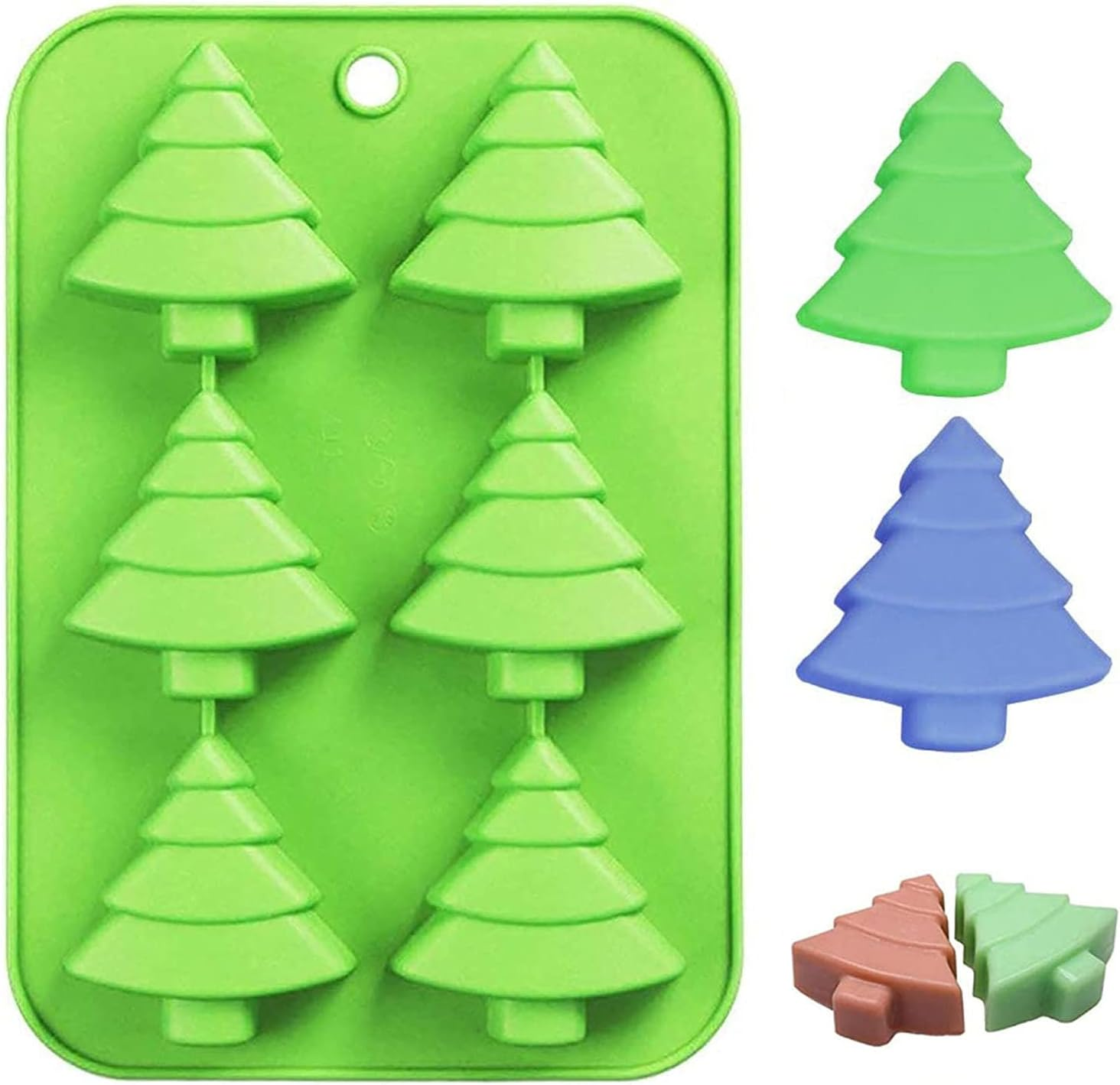 6 Christmas Tree Silicone Molds, Multipurpose Baking Trays, Non-Stick, Heat Resistant, Green image number 3