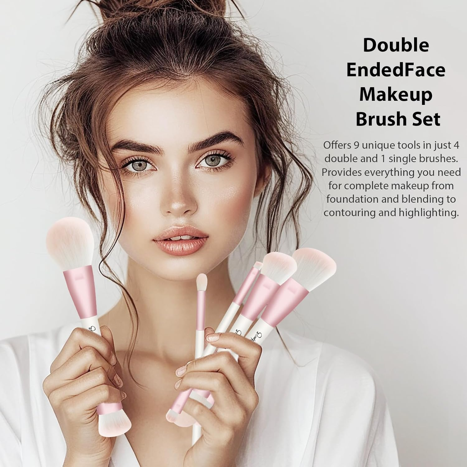 Start Makers Makeup Brushes 5Pcs Double Ended Makeup Brush Set with Foundation Brush Concealer Blush Contour Eyeshadow Brushes for Liquid Powder Cream image number 1