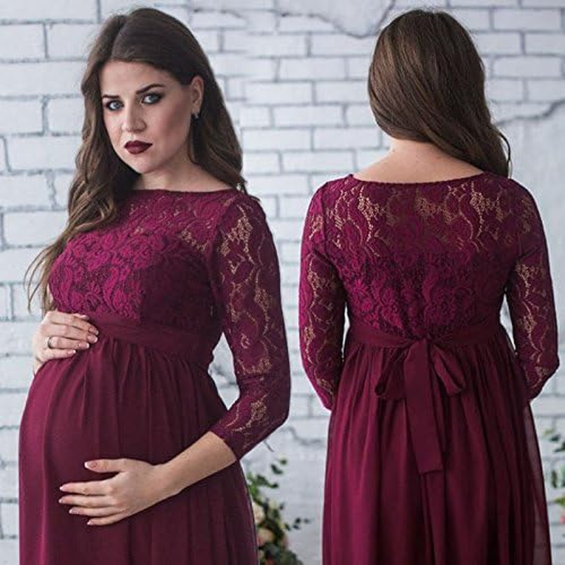 Maternity Dress for Photography Solid Color Lace off Shoulder Chiffon Gown Split Front Maxi Pregnancy Dresses for Photoshoot image number 1