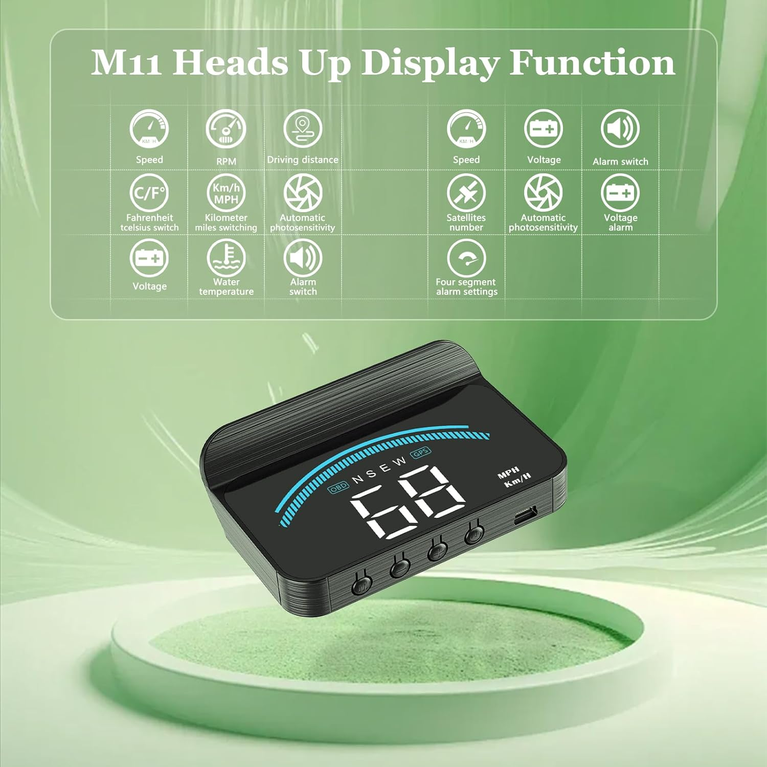 Heads up Display for Cars M11,Universal OBD+GPS Digital Speedometer Dual System 3.5 Inches HUD with Speed,Water Temperature,Driving Mileage,Overspeed Alarm,Suitable for All Cars image number 5