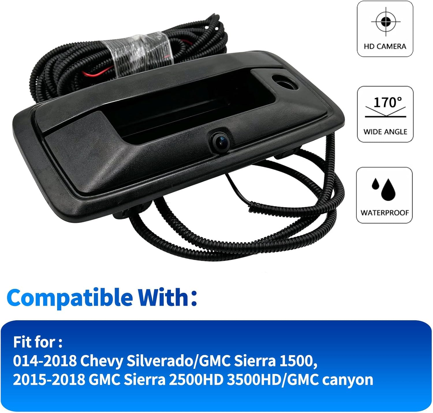 Car Rear View Backup Tailgate Handle Camera Compatible with 2014-2018 Chevy Silverado GMC Sierra 1500 2015-2018 Sierra 2500HD 3500HD Canyon Tailgate Door Handle Replacement Camera image number 2