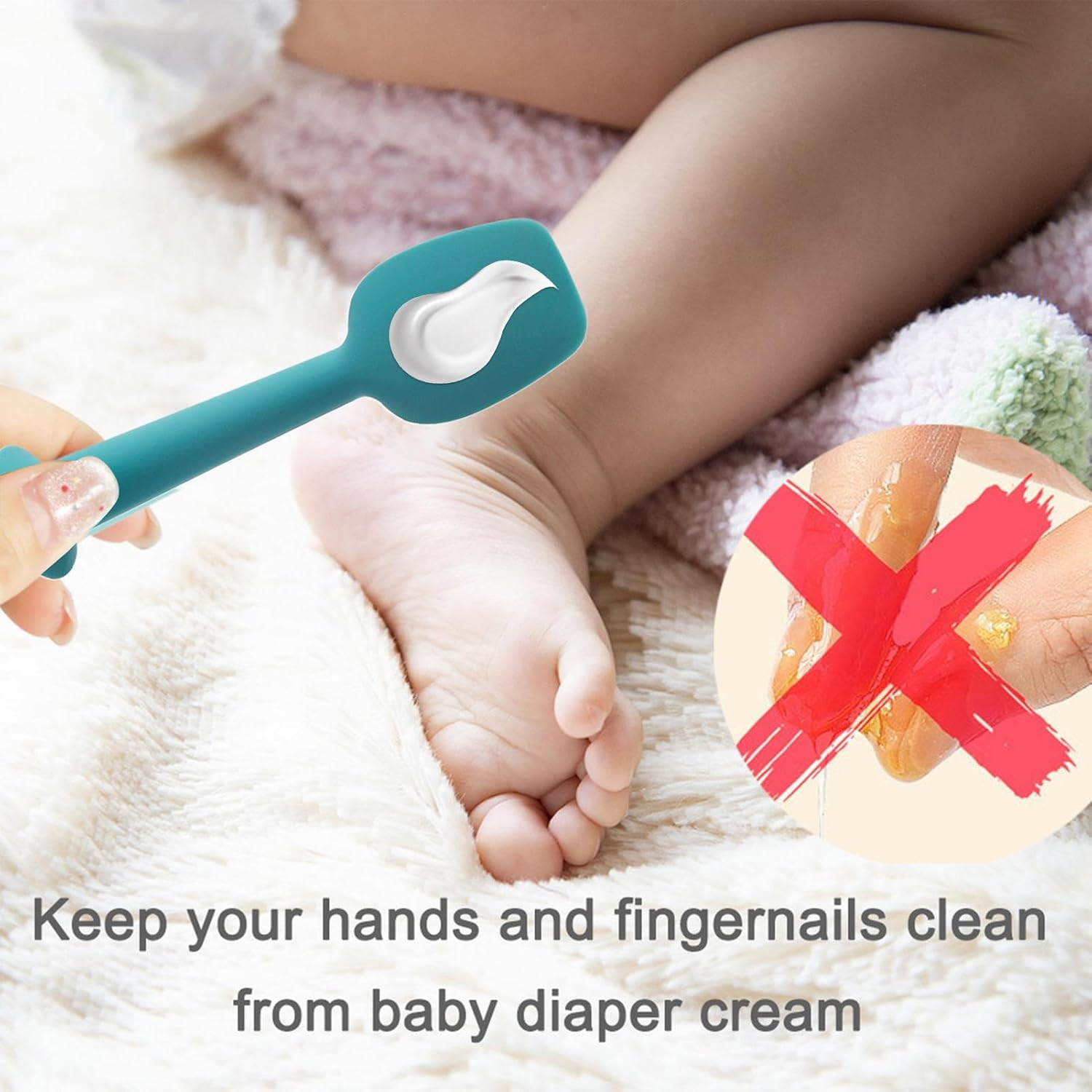 Baby Diaper Cream Spatula &ndash; Soft Silicone Rash Cream Applicator | Flexible Balm Tool for Travel, Daycare, Nursery, Bath Time, and Gentle Baby Skincare Application - Blue image number 6