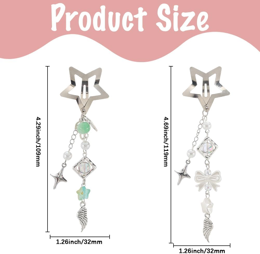 SUNNYCLUE 1 Box DIY 6 Sets Star Tassel Hair Clips Making Kit Stars Hairclips Cute Wing Bowknot Bow Beaded Pendant Hairclip with Tassels Snap Barrettes for Women Braid Long Short Thin Thick Hair image number 4