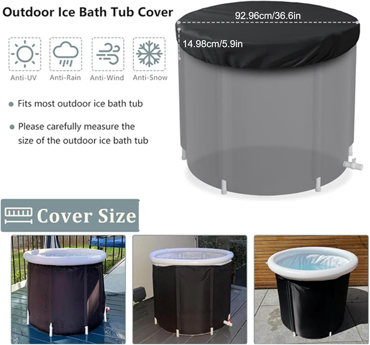 Ice Bath Cover Lid | Adjustable Elastic Ring Cold Soak Oxford Cloth Bathtub Cover | with Cold Iron Foil Insulation Cold Soak Bathtub Cover, for Fitness Lovers image number 2