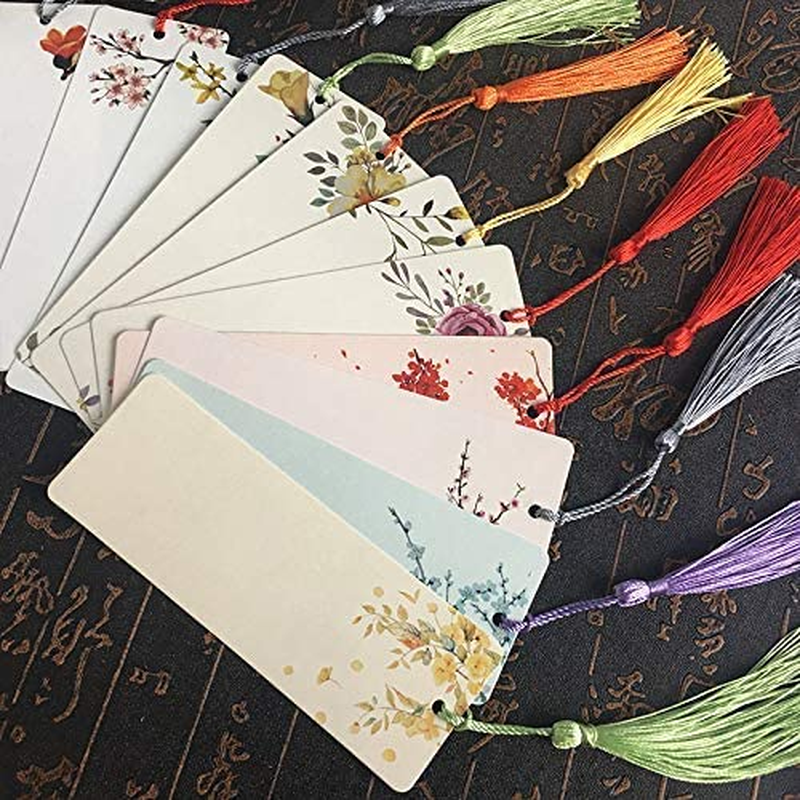 Teemico 96 Pcs Kraft Paper Blank Cardstock Bookmarks for DIY Projects and Gifts Tags, White, 5.5 by 2 Inch 48Pcs Bookmarks with 48 Tassels image number 3