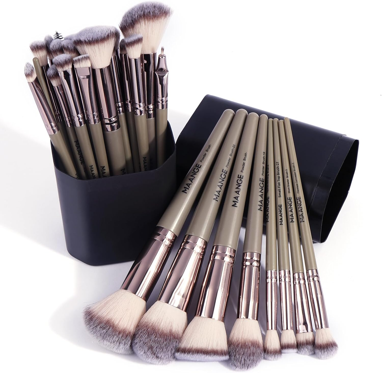 MAANGE 30 Pcs Professional Makeup Brushes with Case, Premium Synthetic Face Foundation Powder Blush Eyeshadow Blending Eye Brush Set Travel Makeup Brushes Set (Champagne) image number 5