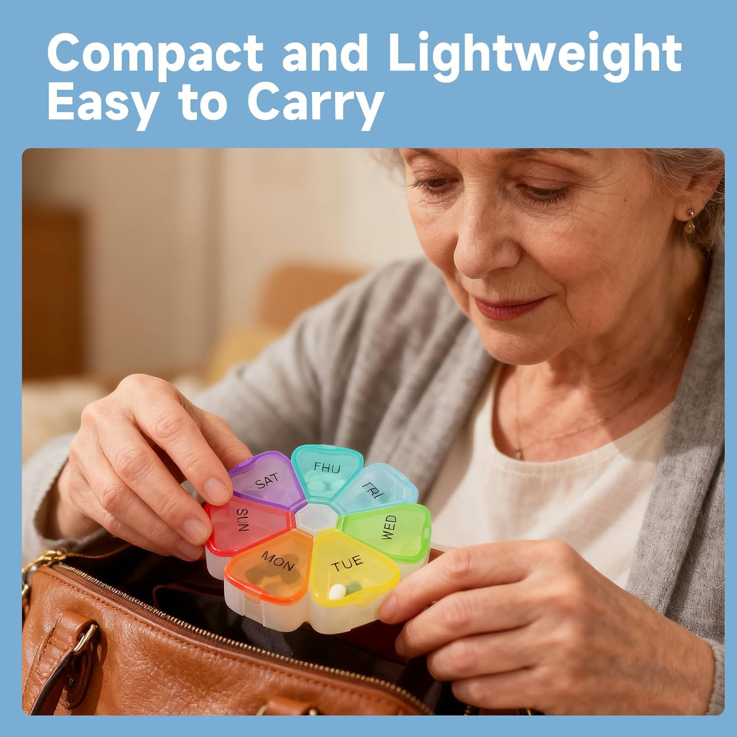 1Pack Weekly Pill Organiser, Cute Pill Box 7 Day 1 Times a Day, Portable Travel Tablet Organiser with 7 Large Compartments, for Vitamins Supplements Medication(Rainbow) image number 5