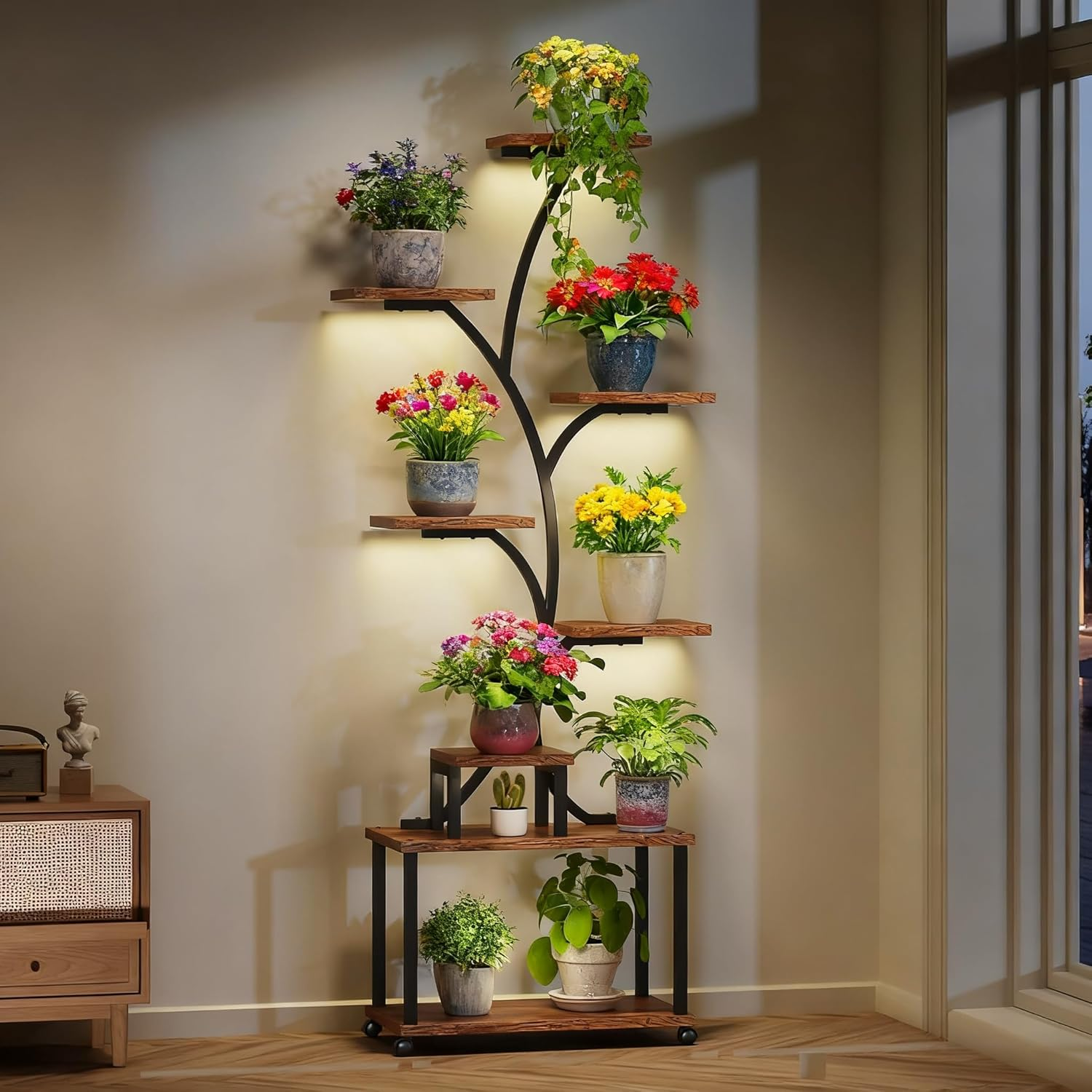 Indoor Plant Stand with 5 Grow Lights, 8-Tier Tall Metal Shelf, 158Cm Lighted Plant Rack for Multiple Plants, Flower Display Holder for Living Room, Balcony, Patio, Garden image number 5