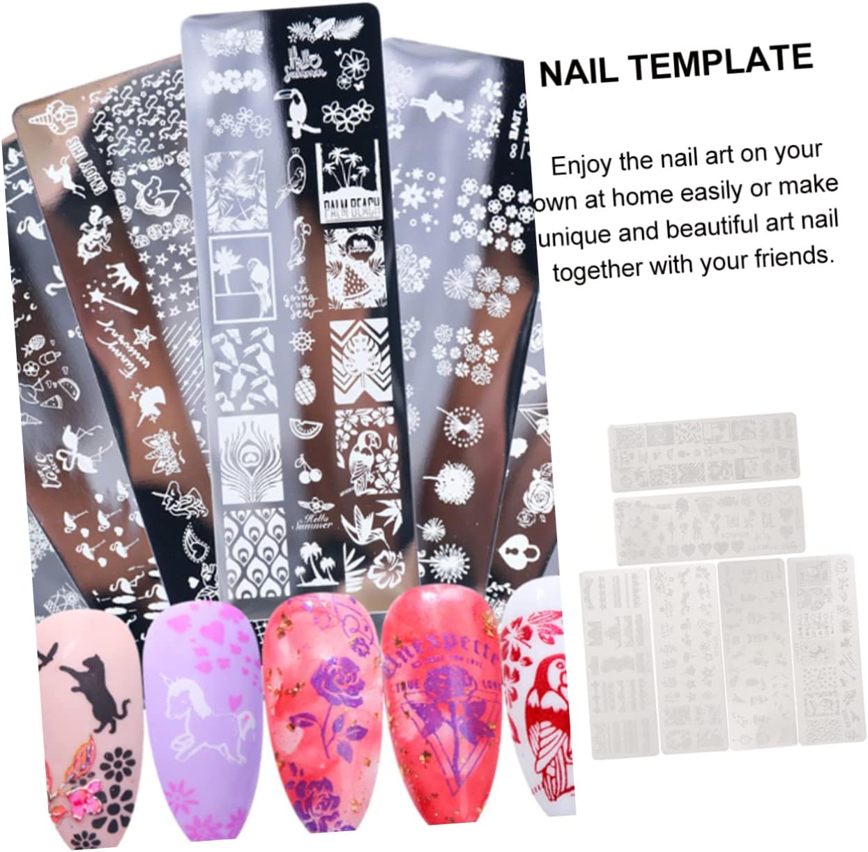 IWOWHERO 6Pcs Nail Art Stamping Plates Steel Nail Templates Deeply Carved Patterns for DIY Manicure Suitable for Beginners and Professionals image number 3