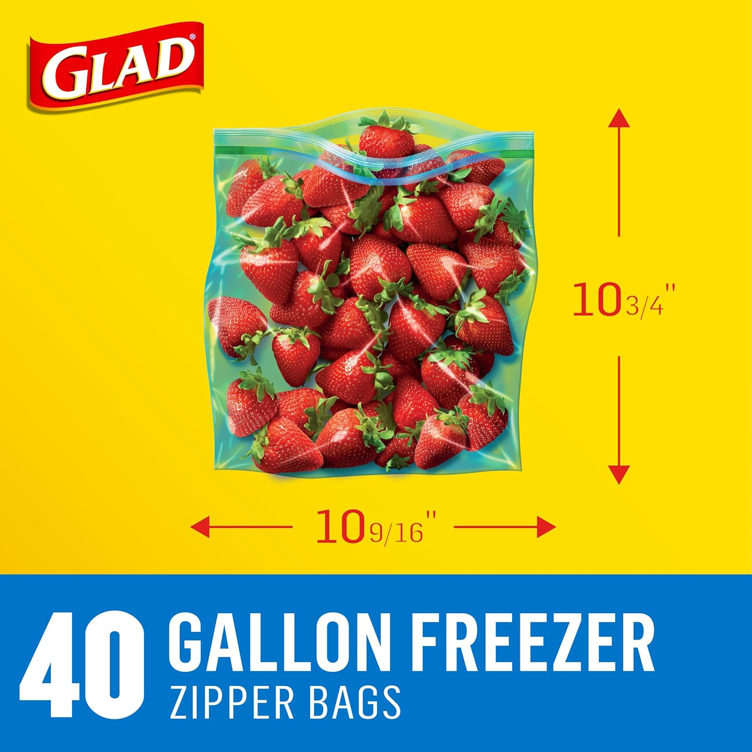 Glad Zipper Food Storage Freezer Bags - Gallon - 40 Count - 4 Pack