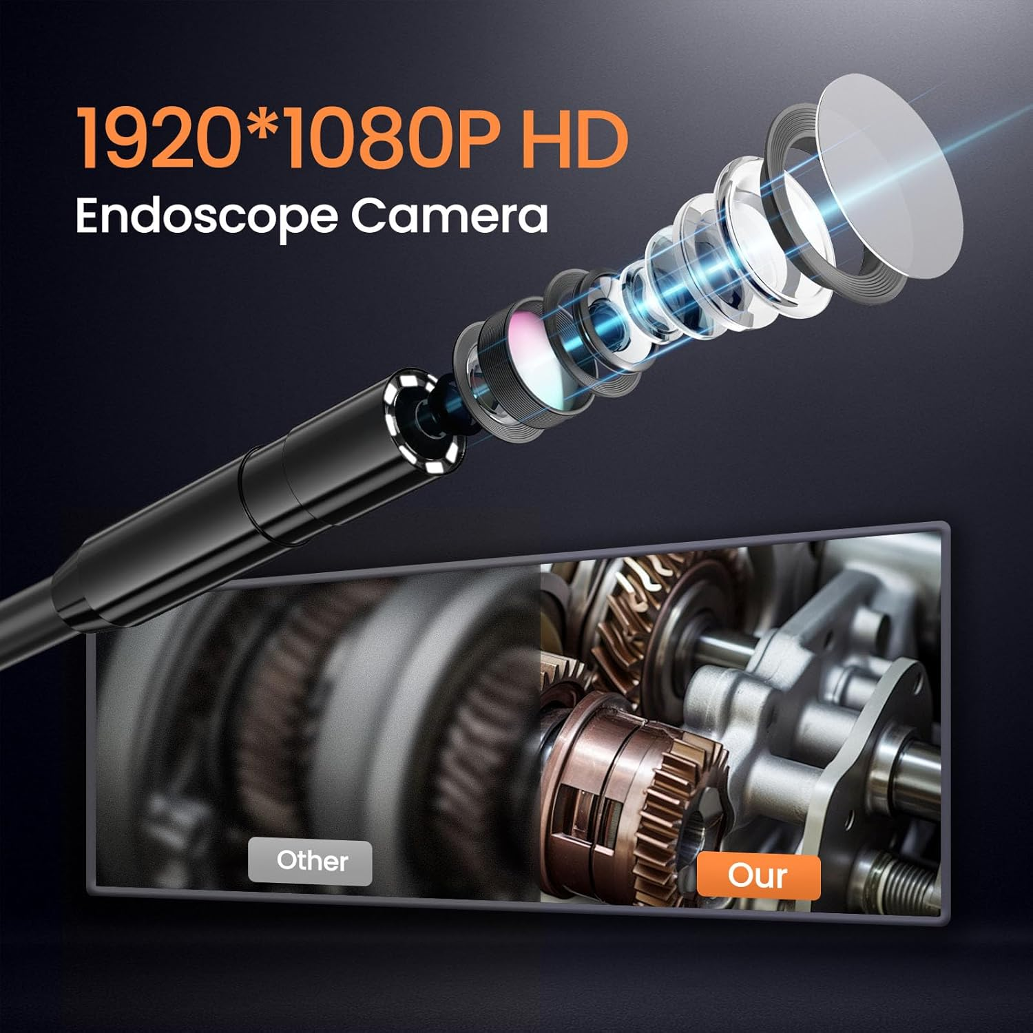 Blueswan Borescope Camera with Light, 1080P Industrial Endoscope Inspection Camera with 8 LED Lights, 16.4Ft Semi-Rigid Cord Bore Scope, IP67 Waterproof Endoscope for Sewer Automotive Engine Inspect image number 4