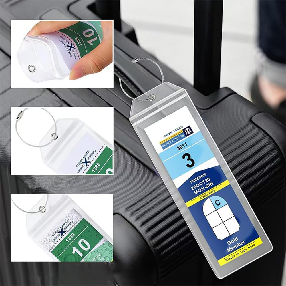 Cruise Luggage Tag Holder, 6Pack Clear Waterproof Cruise Luggage Tags for Royal Caribbean and Celebrity Ships, Cruise Essential Travel Accessories