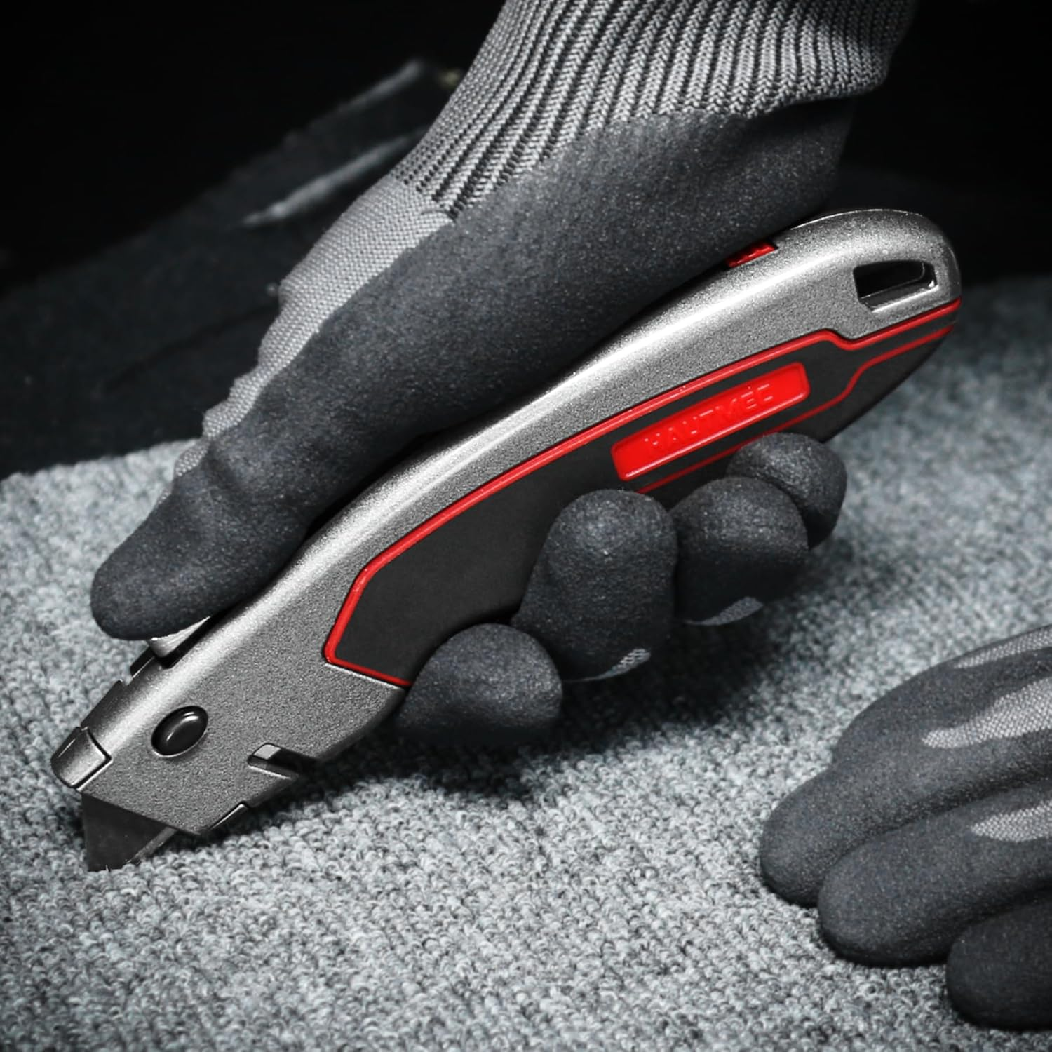 HAUTMEC Heavy-Duty Utility Knife, Safety Box Cutter with Auto-Retracting & 3-Position Locking Dual-System, Built-In Wire Stripper, Blade Storage and 3 Ultra-Sharp SK4 Blades &ndash; HT0311 image number 4