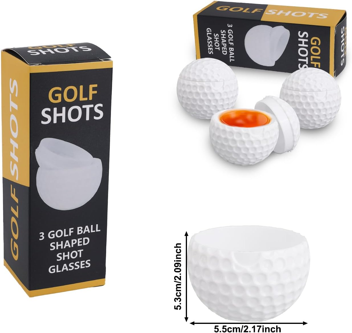 Lasuroa 3Pcs 1.7Oz Golf Ball Shot Glasses with Lids, Plastic Golf Ball Shaped Shot Glass Small Juice Whiskey Drinking Cups Party Decor for Men Golfers Birthday Festival Novelty Gifts (White)