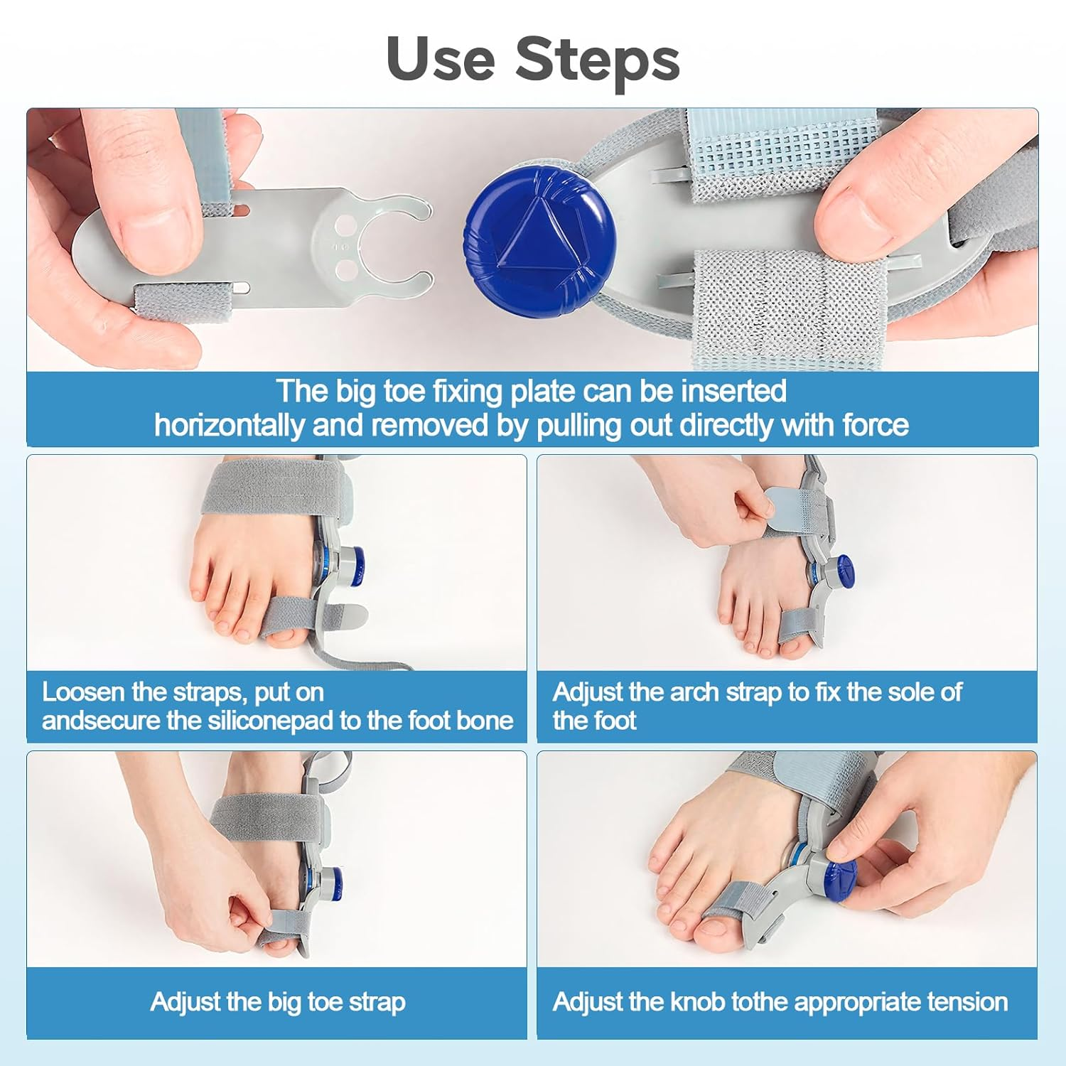 Bunion Correctors for Women & Men，1 PCS Adjustable Knob Toe Straightener Splint with 2 Pairs Different Silicone Toe Separators,Toe Spacers Suitable for Bunion and Overlap Toe image number 5