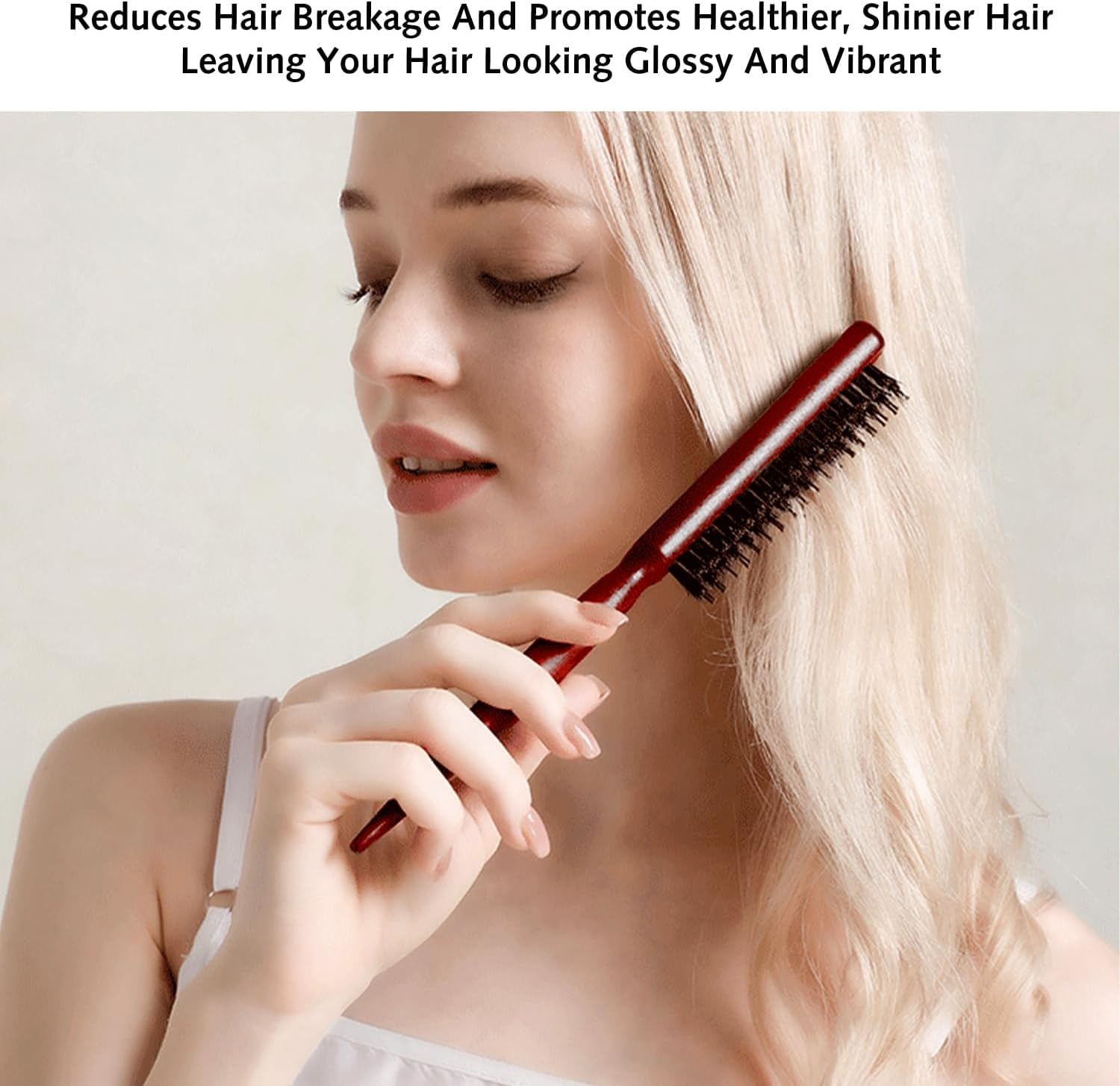 Pack of 2 Boar Bristle Hair Brush, Comb and Scissors Tools, Comfortable Handle, Easy to Carry, Suitable for Trimming and Combing Long, Thick, Curly, Thin, Thick Hair, Beard image number 4