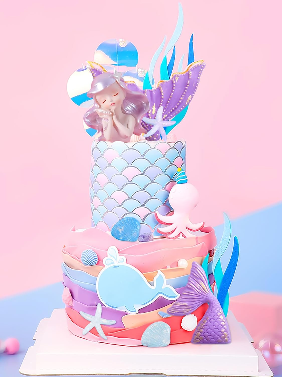 Jevenis Purple Mermaid Cake Toppers - under the Sea Cake Decoration Set with Seashells, Mermaid Tail, Sea Star Toppers - Purple image number 3