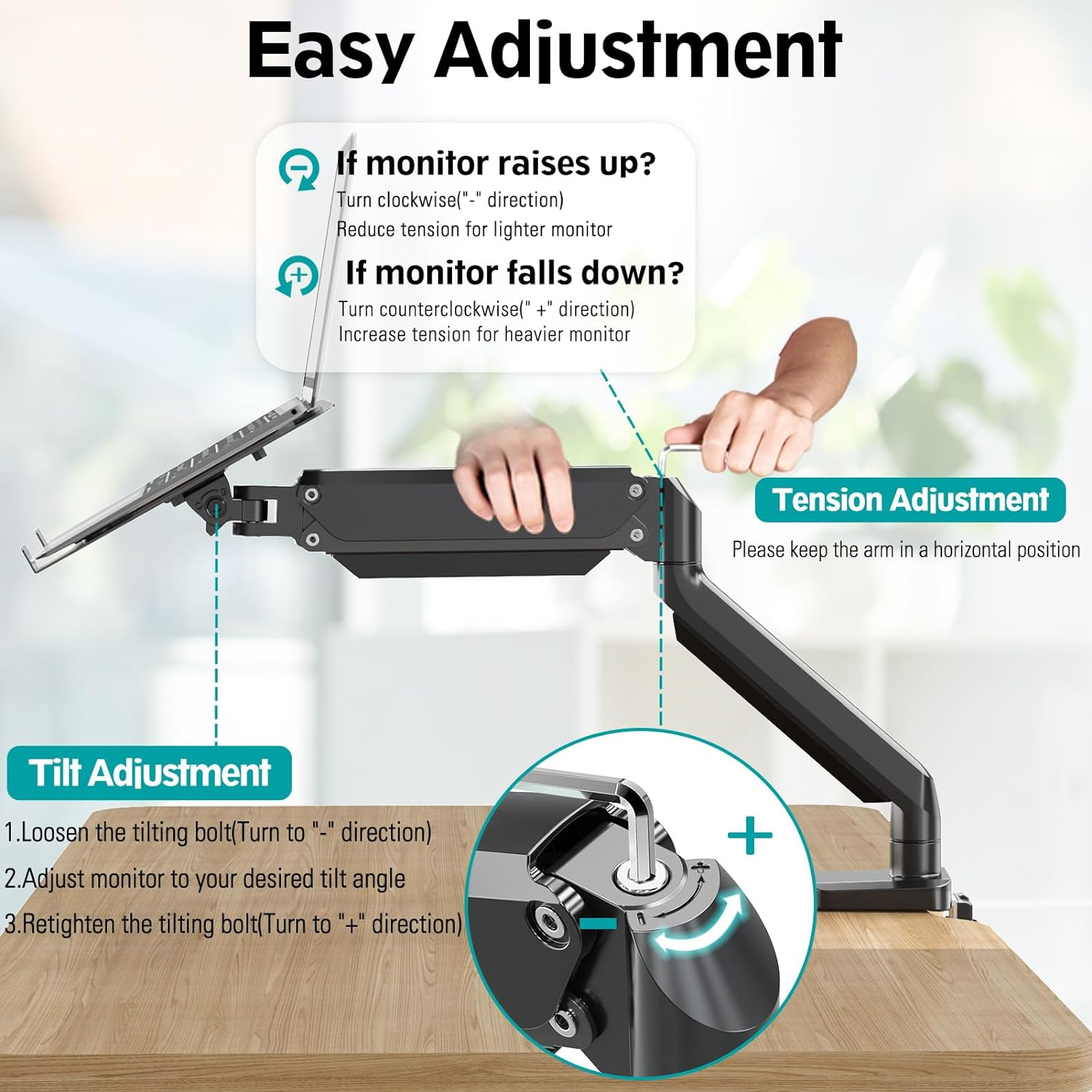 MOUNT PRO Laptop Stand Desk Mount, 2 in 1 Function Monitor Laptop Mount, Aluminum Laptop Arm Fits Max 17" Notebook and 32" Computer Screen, Single Monitor Mount with Laptop Tray, Holds up to 17.6Lbs image number 3