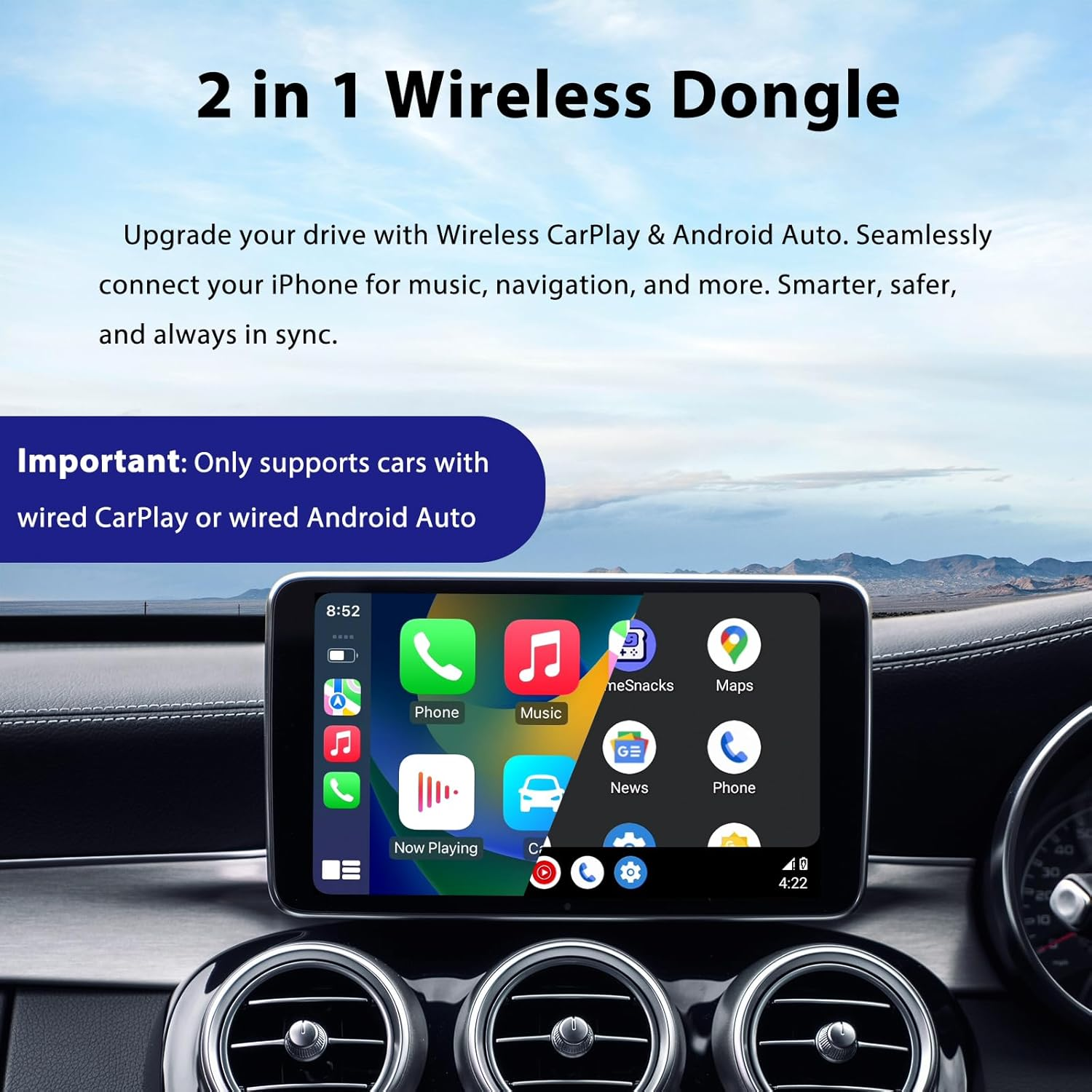 Sunweyer S21 Type-C Wireless Carplay & Android Auto Adapter - Plug & Play Dongle for Factory Wired Systems | Native Type-C Connector | Auto Connect | OTA Updates (Not for Bmw/Tesla)​ image number 5