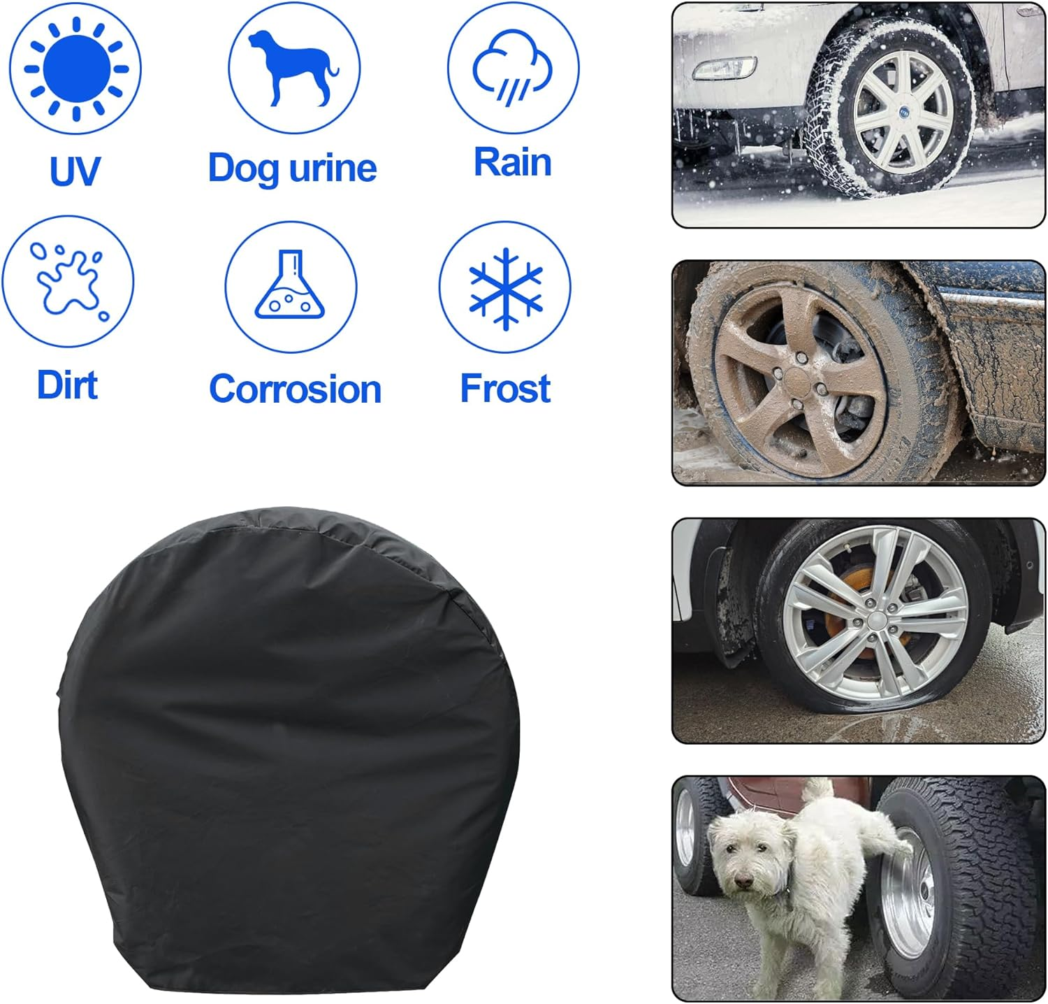 Tire Covers 4 Pack, Tough Tire Wheel Protector for RV, Truck, SUV, Travel Trailer, Jeep, Camper, Universal Outdoor Waterproof Windproof Tire Cover Set Fits Tire Diameters 27-29 Inches(Black)