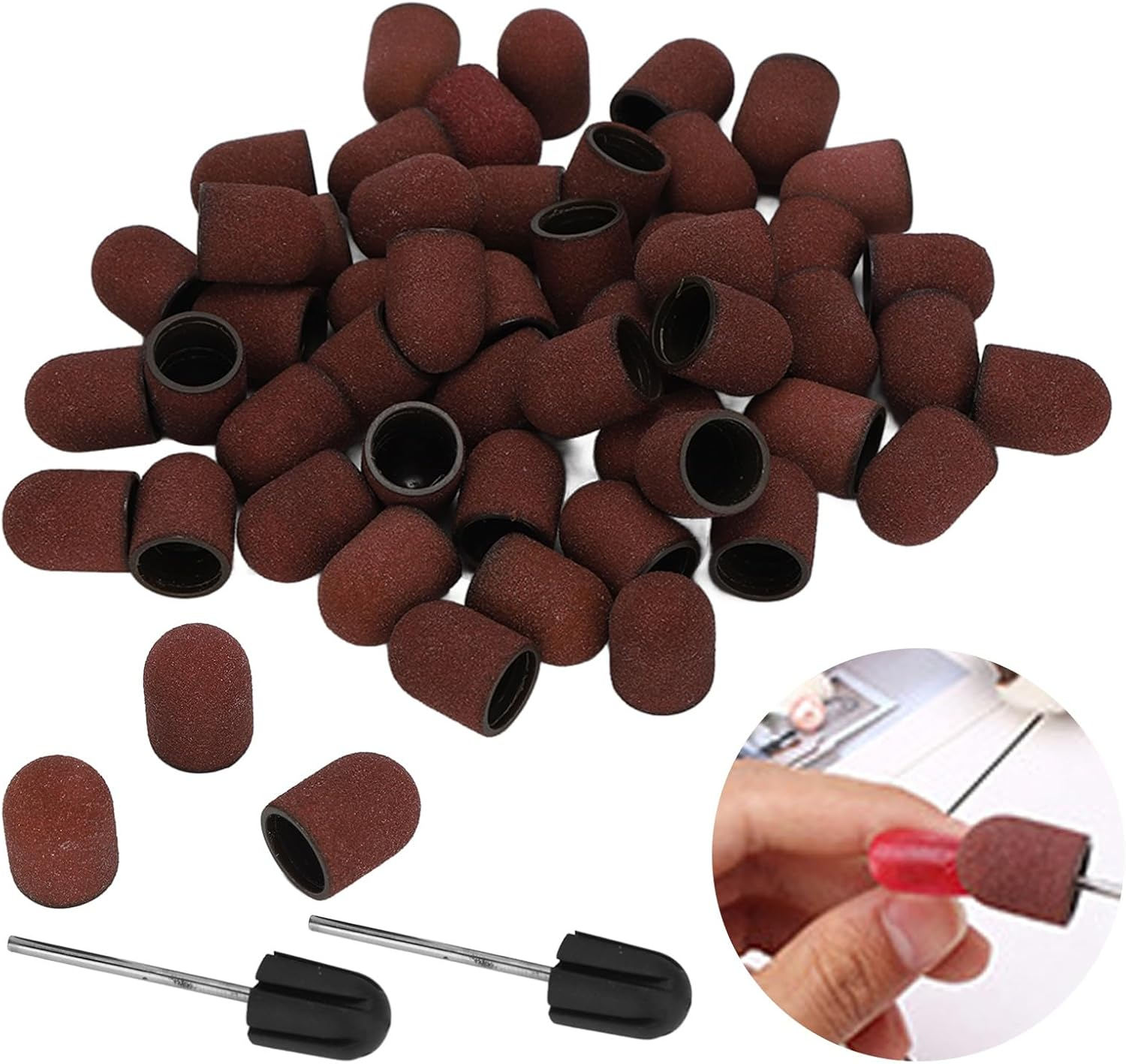 Watris Veiyi Pack of 50 Sanding Caps Nail Cutters, 120# Sanding Sleeves Nail Cutter Attachments, 15 X 10 Mm Sanding for Processing Nails image number 2