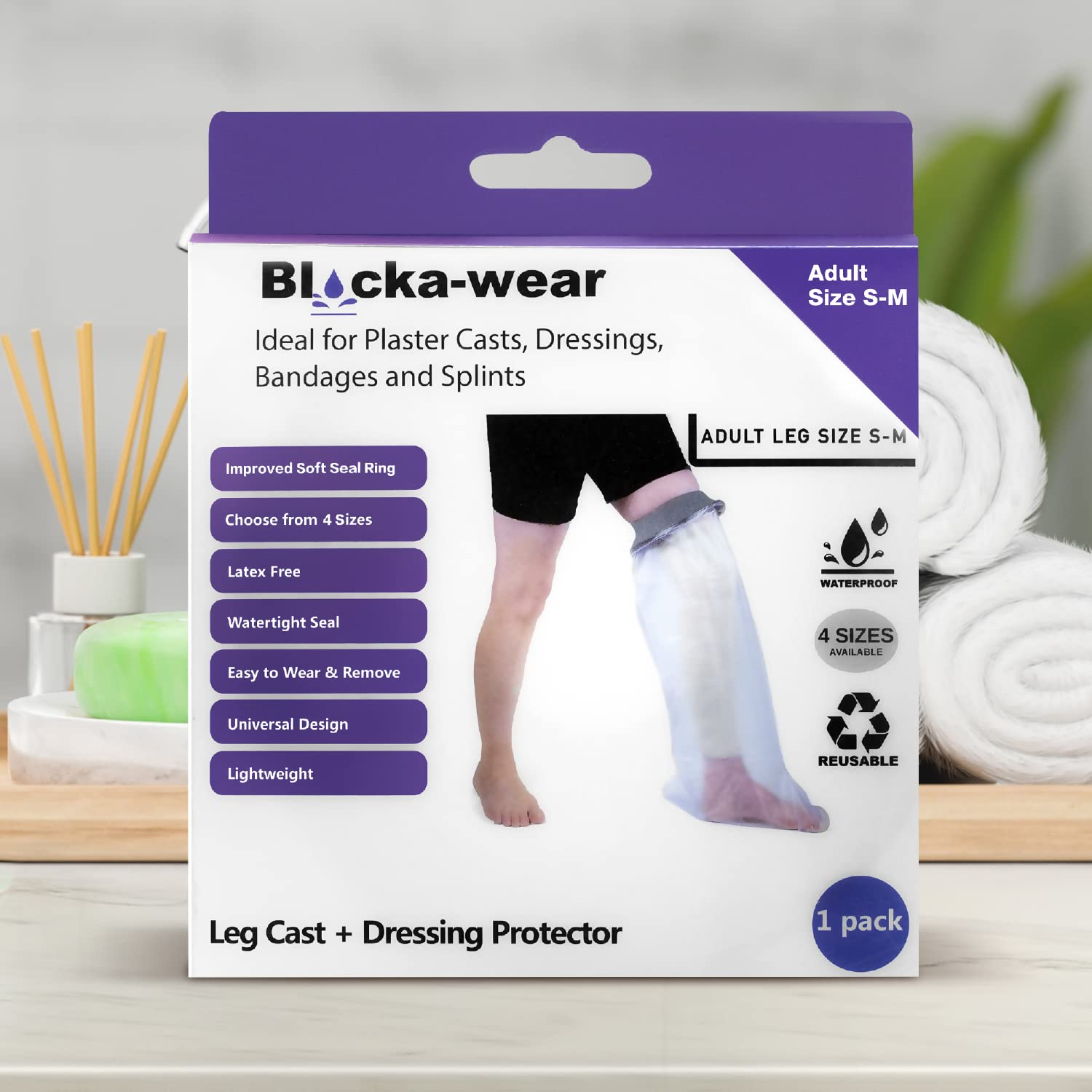 Waterproof Leg Cover for Shower & Bath - Adult - Reusable Waterproof Cast Protector Leg Sleeve Made with a Soft, Stretchy Neoprene Seal & High Grade PVC Body &ndash; Small-Medium, 78 Cm X 44 Cm, Grey image number 4