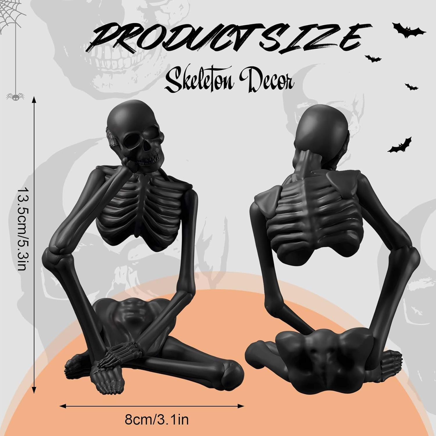 Loyzcy Thinker Statue Decor, Resin Sculptures Whimsical Home Decor, Black Skeleton Skull Abstract Aesthetic, Collectible Figurines for Table Office Shelf Decor image number 3