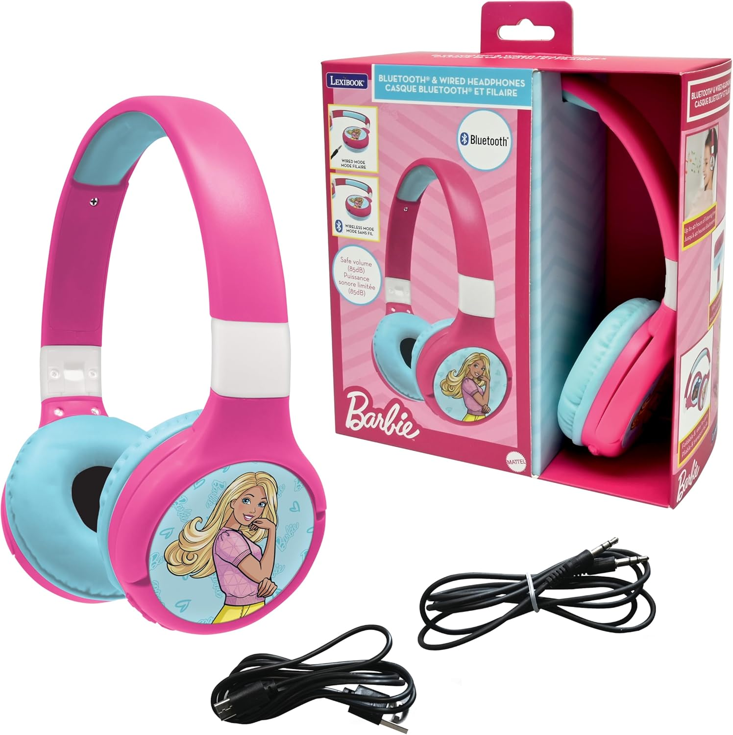 LEXIBOOK Mattel Barbie, 2-In-1 Bluetooth 5.0 & Wired Headset with Microphone and Control Button, Long Lasting Rechargeable Battery, HPBT010BBLXB image number 5
