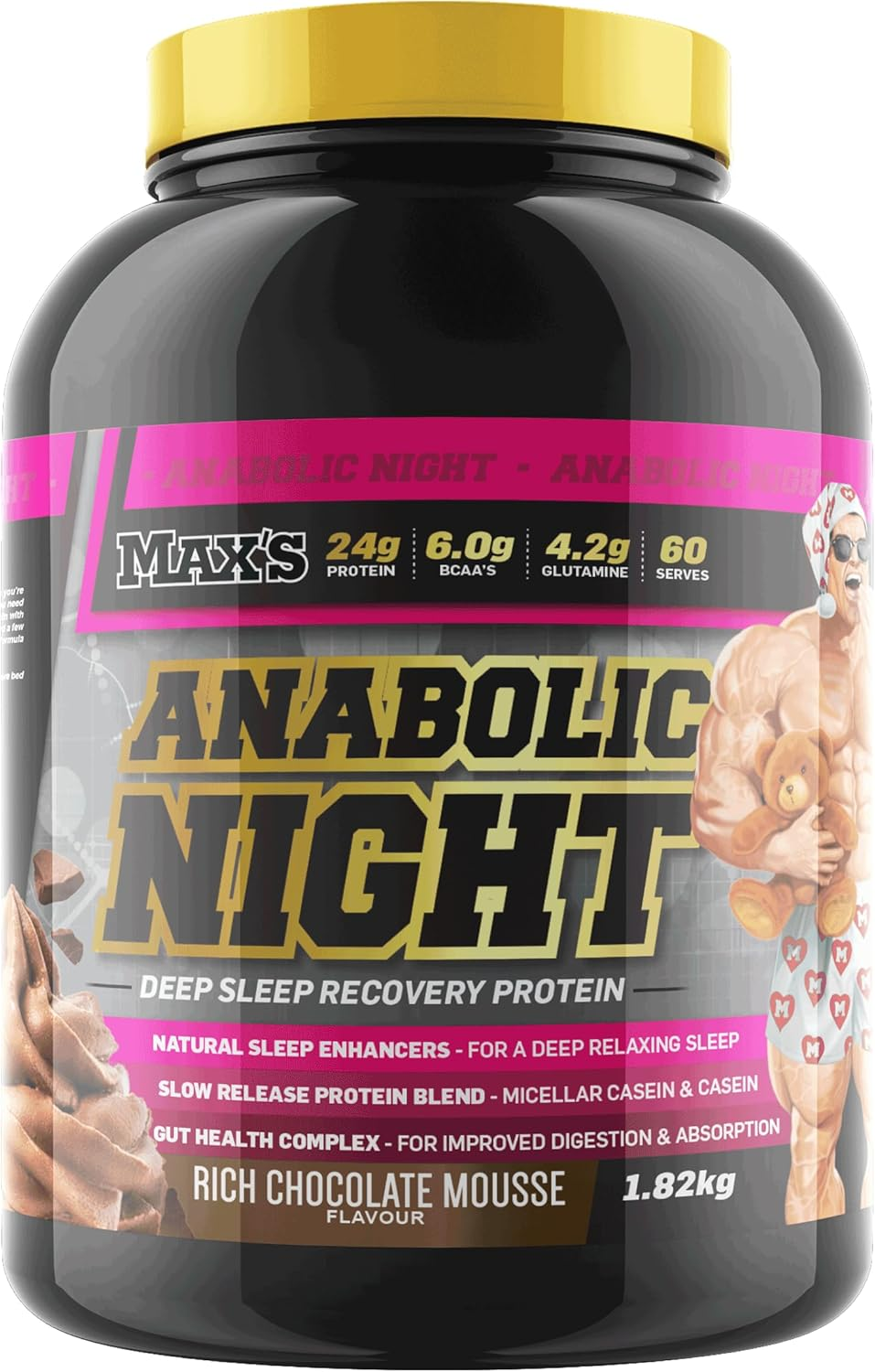 Max'S Anabolic Night Slow Release Protein Powder, Chocolate Mousse, 1.82Kg